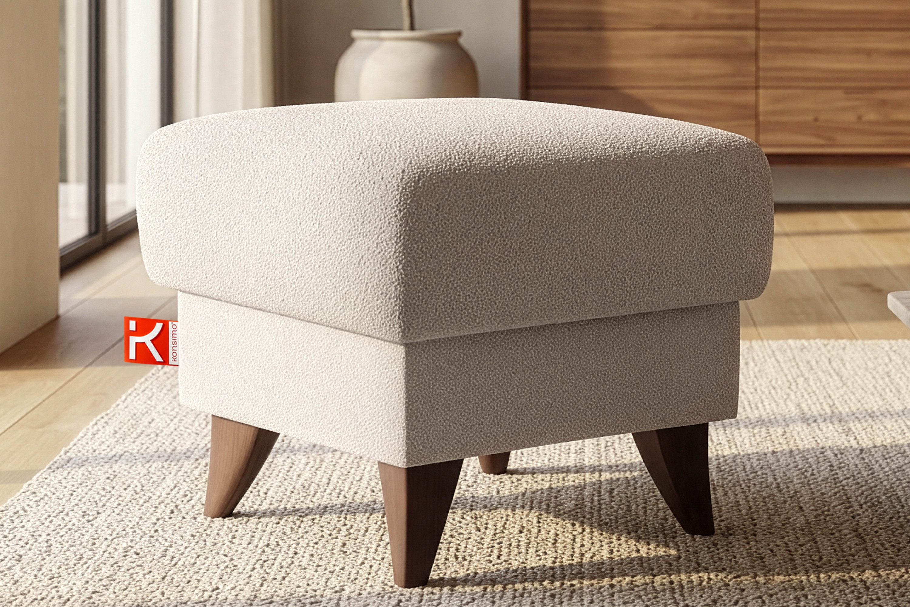 KONSIMO® Fußhocker Sitzhocker mit Stauraum GUSTAVO, hergestellt in der EU, handgefertigt, braun Füße, Polsterhocker, Elegant