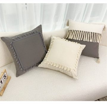 Kissenhüllen Einfacher, einfarbiger Kissenbezug mit Quasten für das Schlafzimmer, AFAZ New Trading UG (1 Stück)