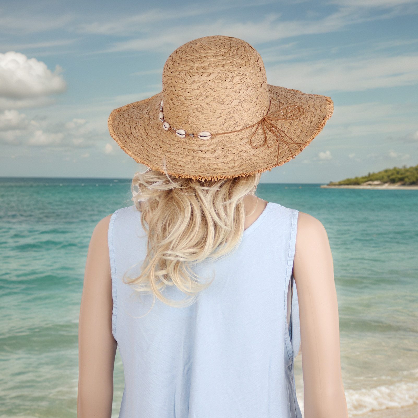 MIRROSI Strohhut Sonnenhut Sommerhut Strandhut Muscheln günstig online kaufen
