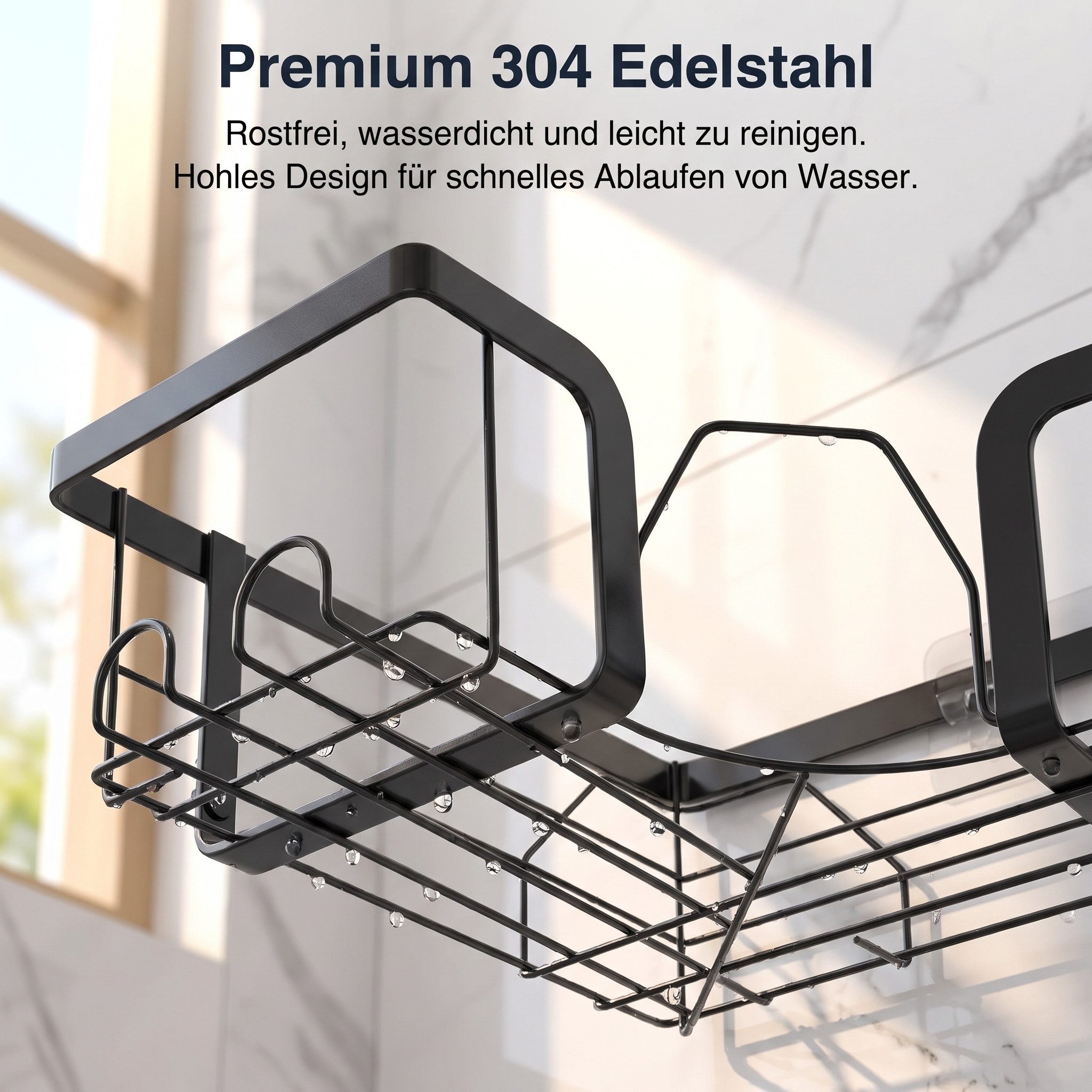 AIMAX Duschablage Duschregal Ecke ohne Bohren Edelstahl 2er Set Schwarz – Bild 4 von 5