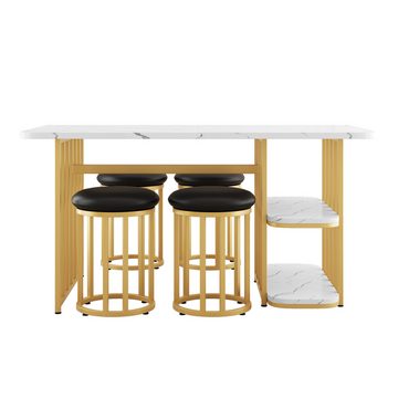 MODFU Essgruppe Esstisch mit 4 Stühlen, (Esszimmerstühle Kunstleder Set Sitzgruppe Küchenset, 5-tlg), Esstisch mit Stauraum,Stahlgestell,140*80*75cm