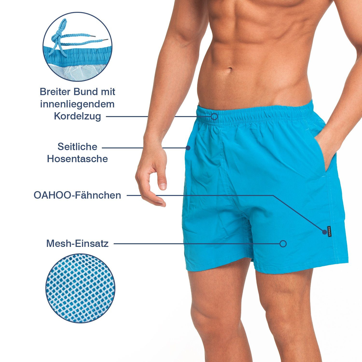 OAHOO Badehose Herren Badeshorts (2 Stück) mit Mesh-Futter und Taschen – Bild 3 von 5