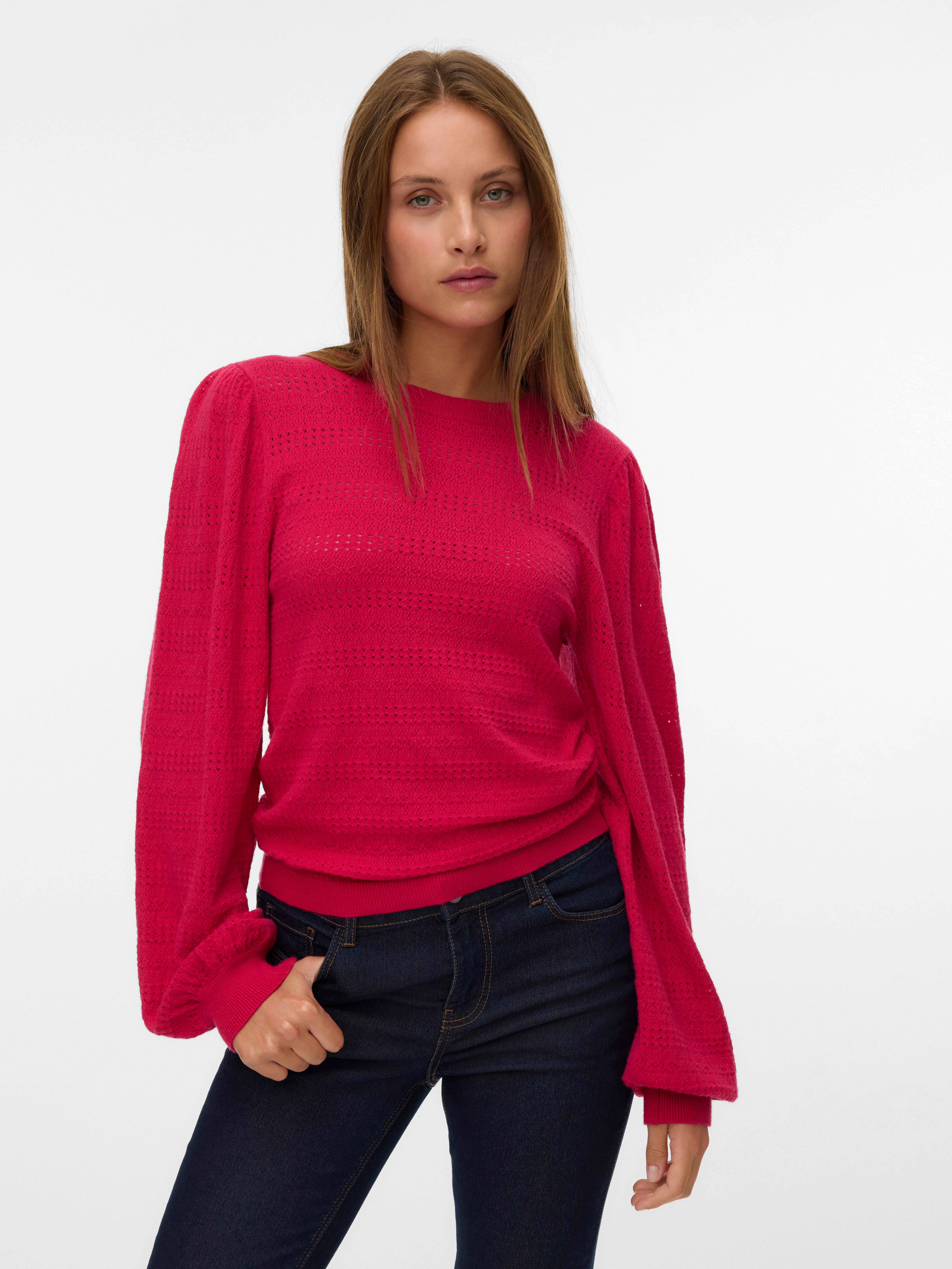 Vero Moda Strickpullover VMLIMONE LS O-NECK PULLOVER BOO mit Lochmuster günstig online kaufen