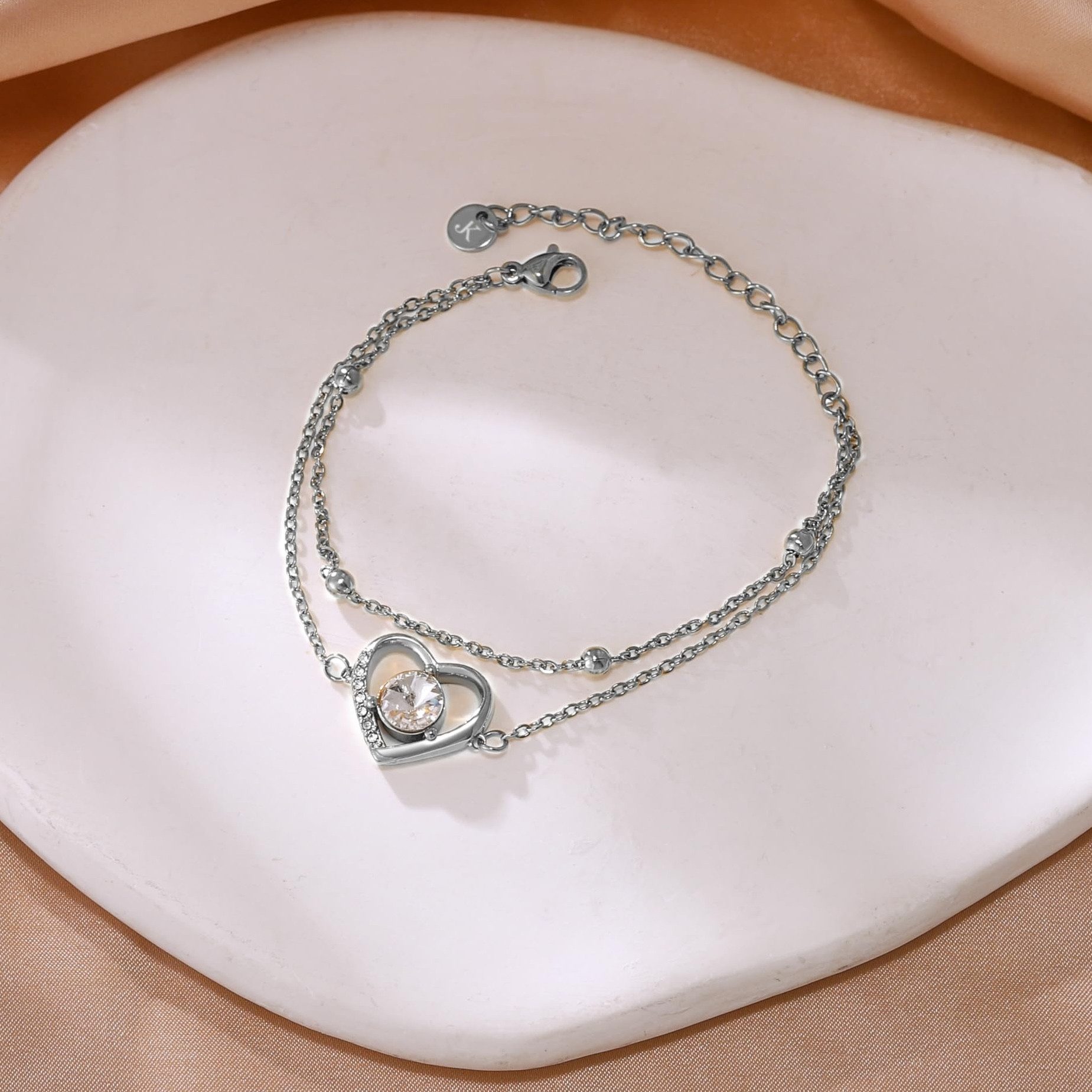 Kim Johanson Armband Herz (1-tlg), für Damen, Edelstahl, verstellbar, Geschenk für Freundin