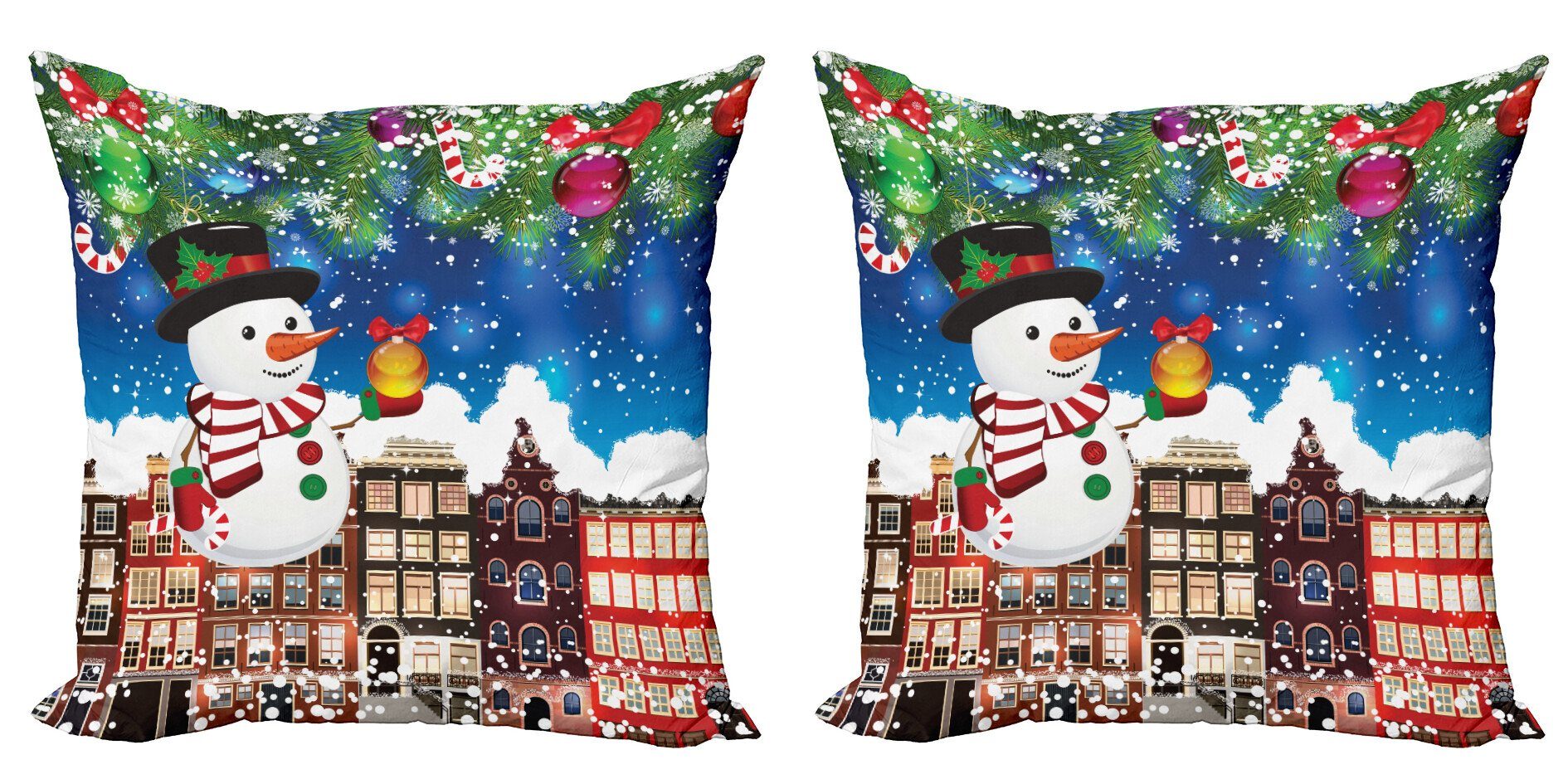 Kissenbezüge Modern Accent Stadtstraße Doppelseitiger Snowy Abakuhaus Weihnachten (2 Stück), Digitaldruck