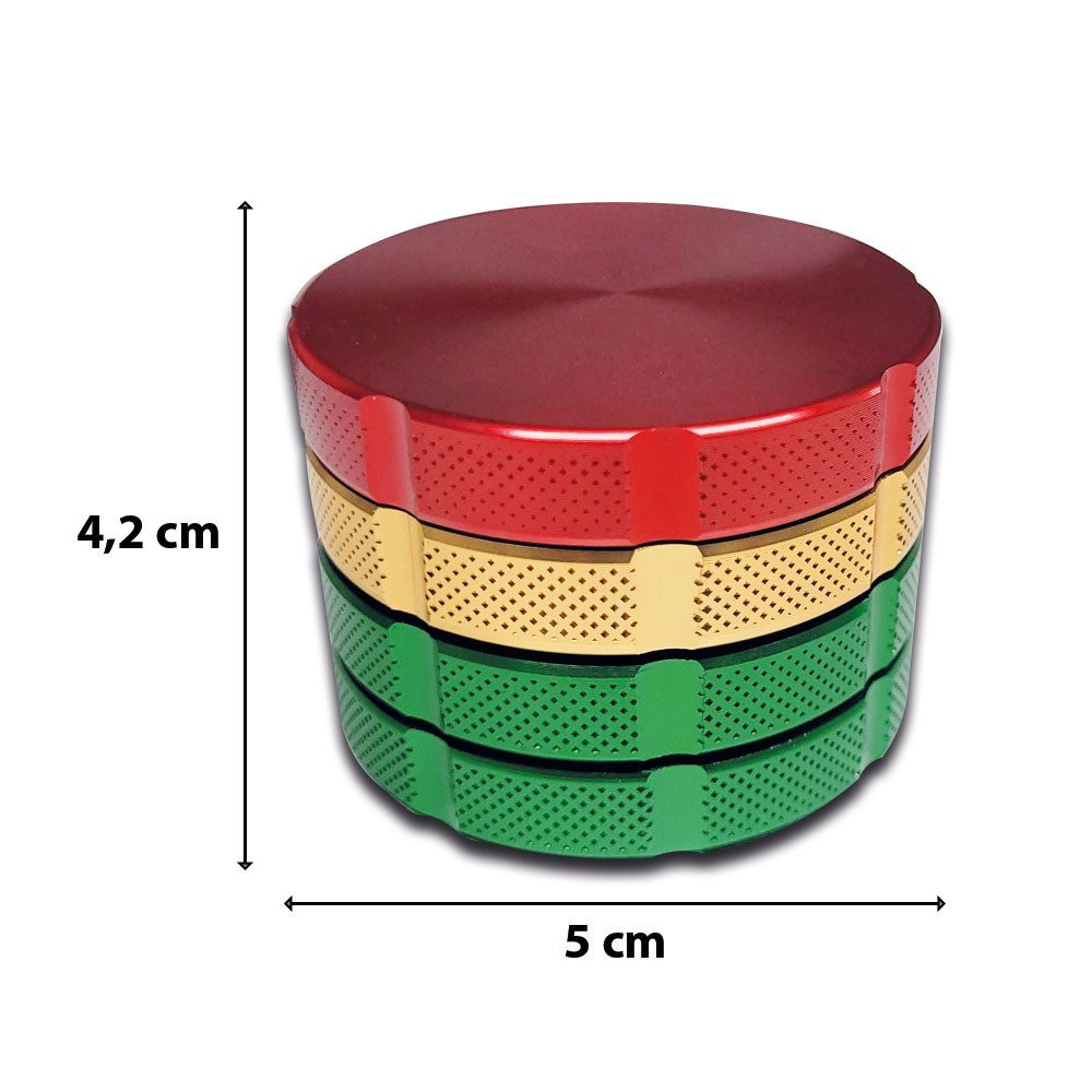 Coumo Grinder Grinder Crusher, Grip Massiv, Rot Gold Grün, Gewürzmühle, ⌀ 5 cm