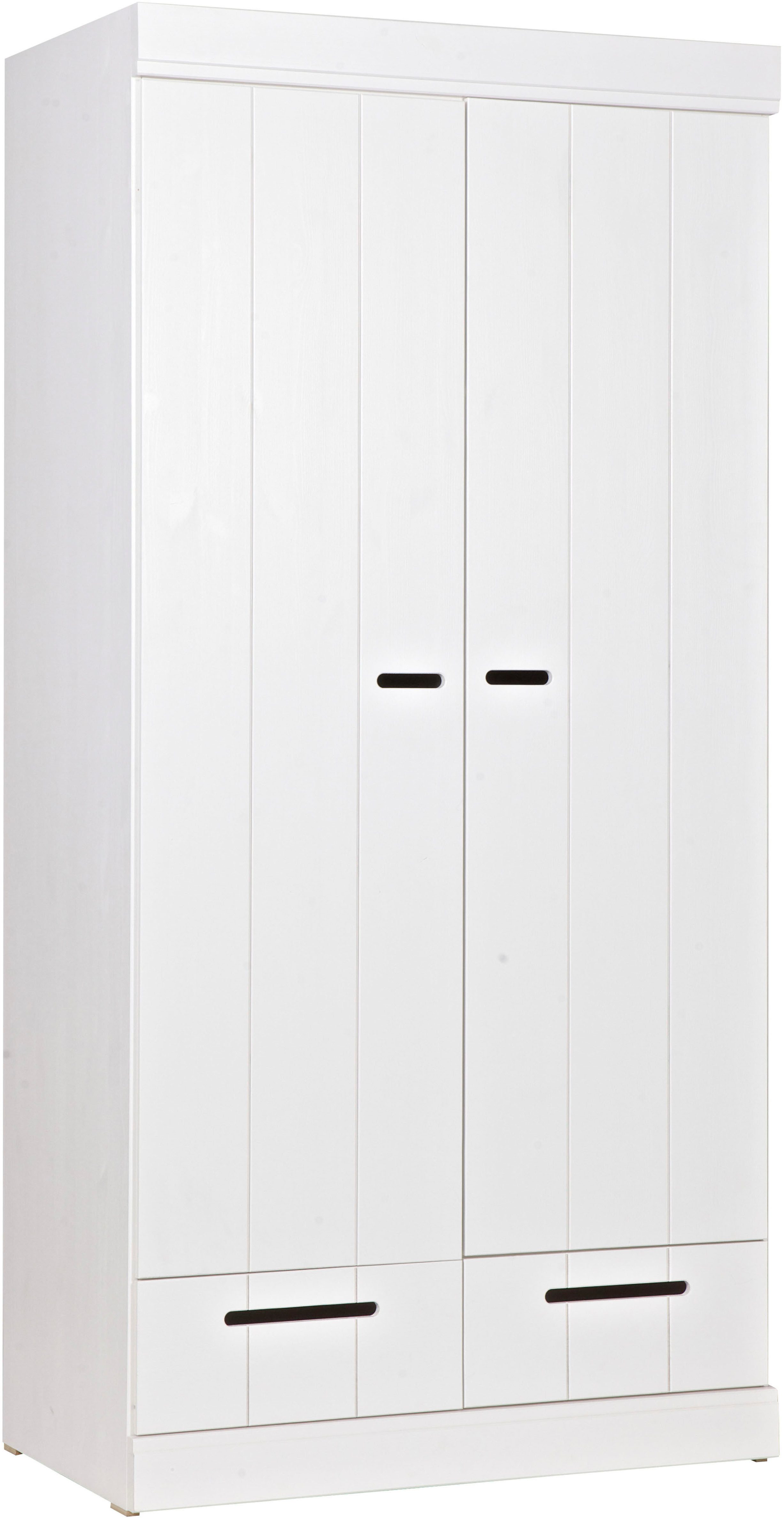 WOOOD Kleiderschrank Connect FSC®-Kiefernholz Schlitzgriff, H 195 x B 140 x T 53 cm Stapelbar kombinierbar, Metall Schubladenführung