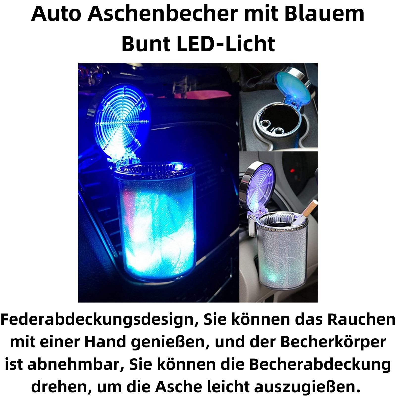 Bolwins Aschenbecher D98C LED KFZ Autoaschenbecher Aschenbecher Beleuchtung Gluttöter, Auto Aschenbecher mit LED Beleuchtung – Bild 2 von 5