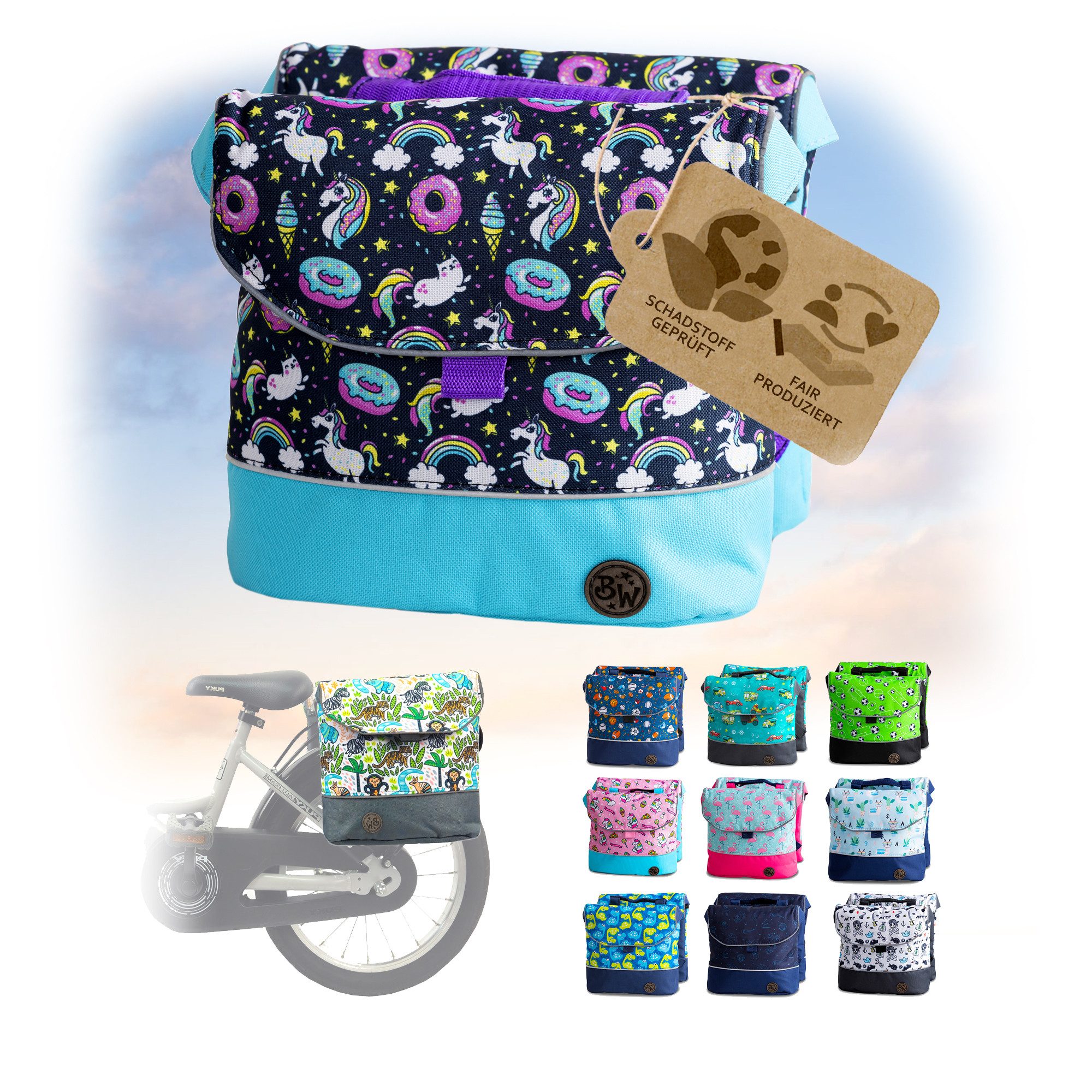 BambiniWelt by Rafael K. Gepäckträgertasche Gepäckträgertasche Fahrradtasche für Kinder z.B. für Puky Räder (M1), eingenähte Reflektorstreifen für mehr Sicherheit in der Dämmerung