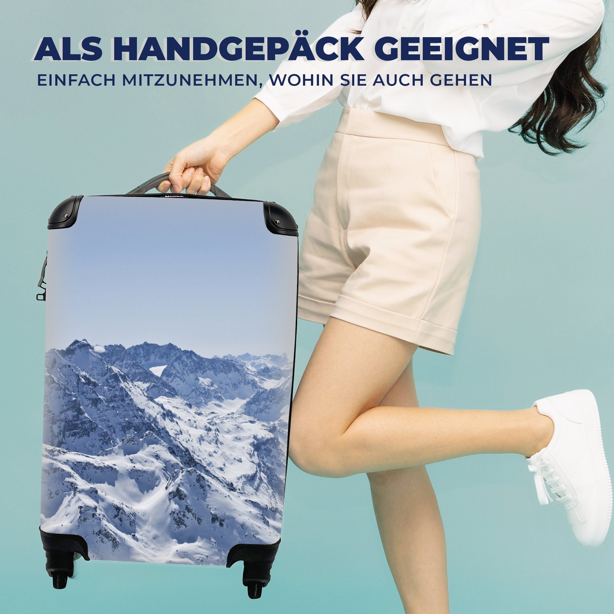 MuchoWow Handgepäckkoffer Alpen mit - Ferien, Rollen, Trolley, für Reisetasche rollen, Schnee, Reisekoffer Handgepäck 4 Berg 