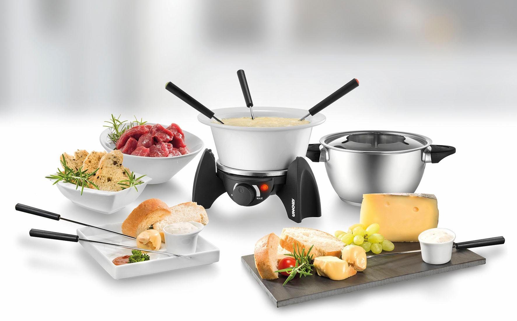 Unold Elektro-Fondue 48615, 0,8 l, Edelstahl-Fonduetopf plus feuerfestem Keramiktopf