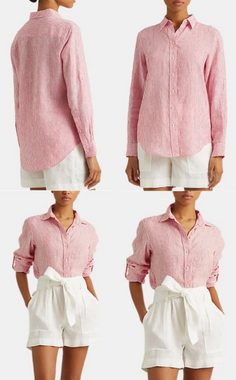 Ralph Lauren Blusentop LAUREN RALPH LAUREN Roll-tab Sleeve Linen Blouse Bluse Hemd Blusentop