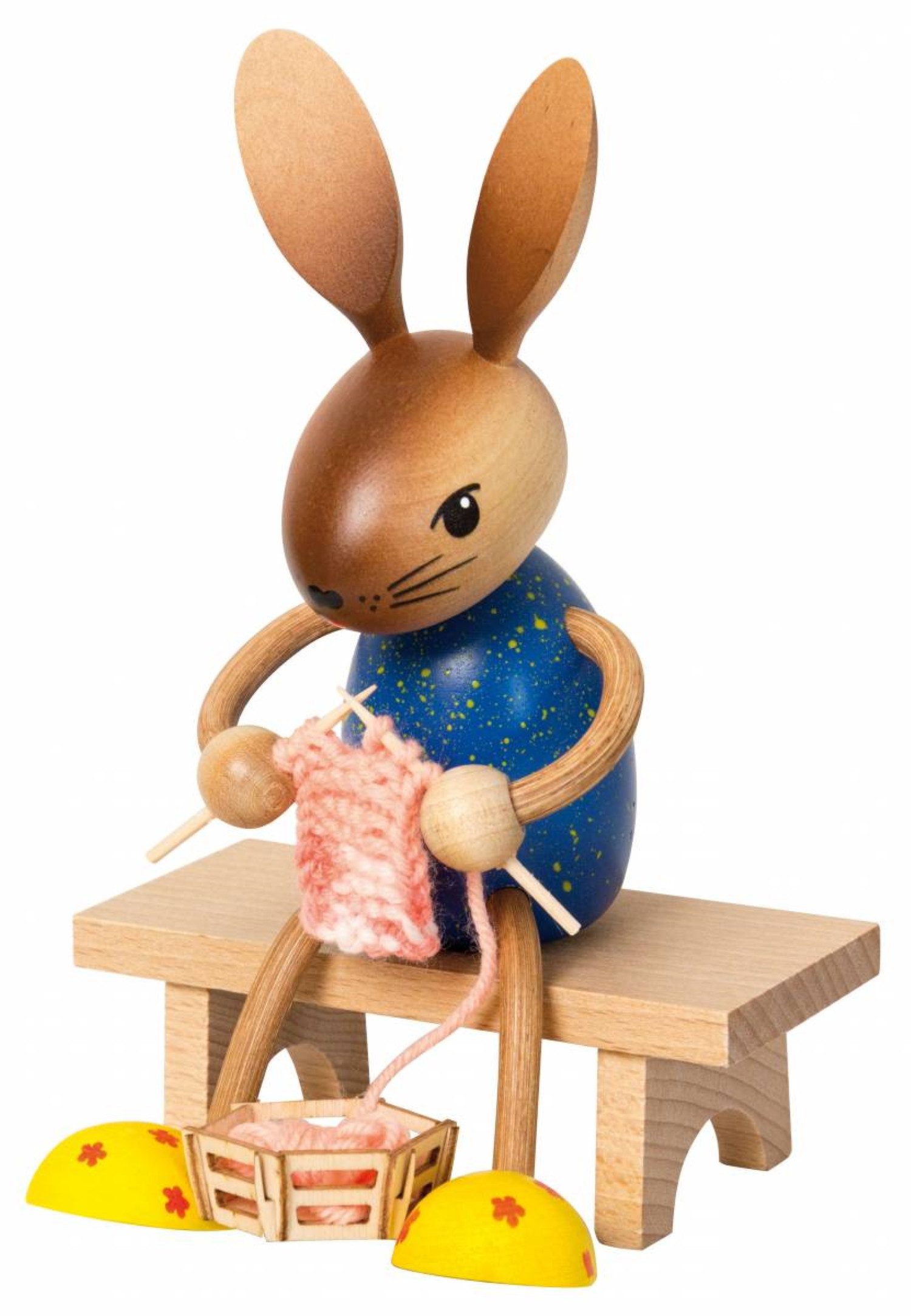 Kuhnert Osterhase Kuhnert Osterhase mit langen Beinen, Hase mit Strickzeug (1), 100% Made in Germany, Erzgebirgische Holzkunst