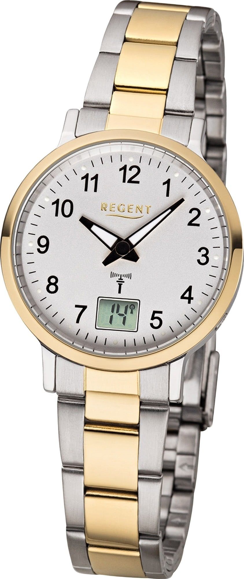Gehäuse rundes Metall Damen Regent Elegant-Style Uhr (ca. FR-258, 30mm), Metallarmband, mit Regent Damenuhr Funkuhr