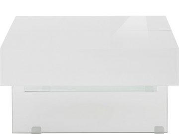 loft24 Couchtisch Peggy, Wohnzimmertisch in Hochglanz, ausziehbar, Glas Gestell, Breite 75 cm