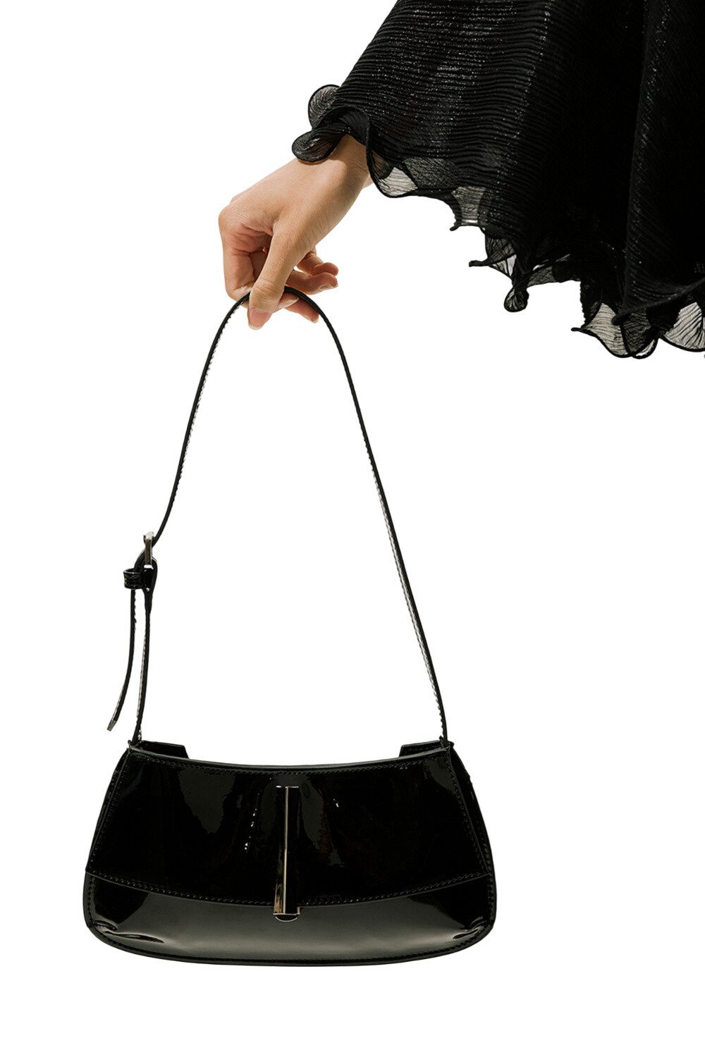 MANUKA Abendtasche Ledertasche mit Schnalle, schwarz