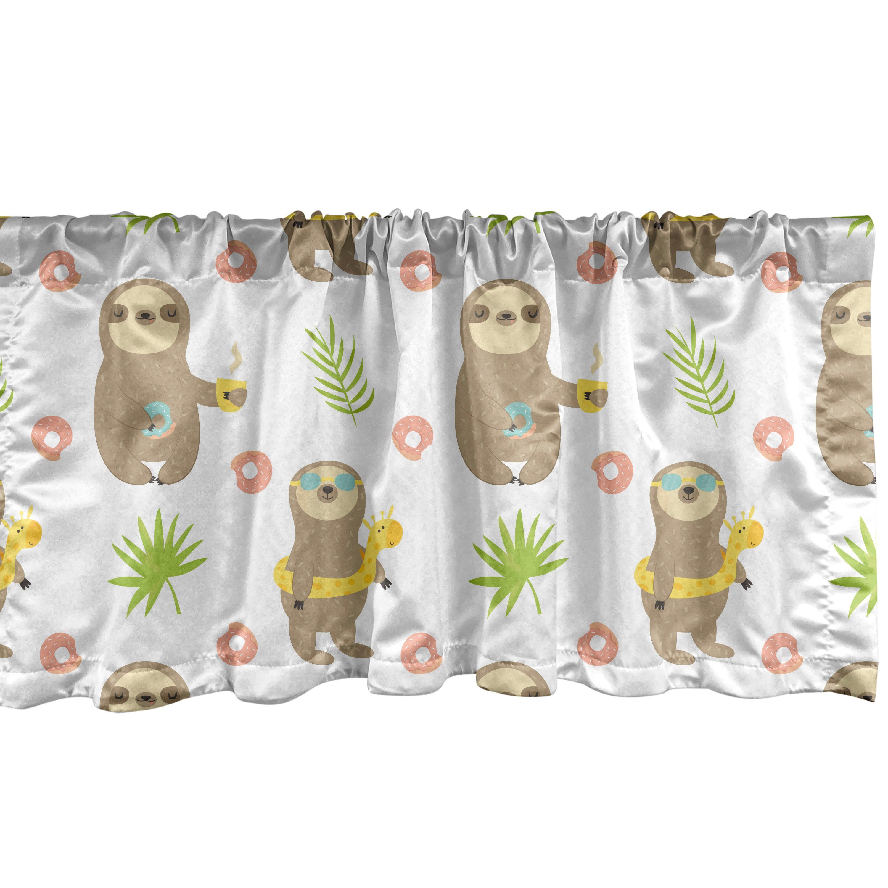 Scheibengardine Vorhang Volant für Küche Schlafzimmer Dekor mit Stangentasche, Abakuhaus, Microfaser, Faultier Exotische Cacti und Tierkunst