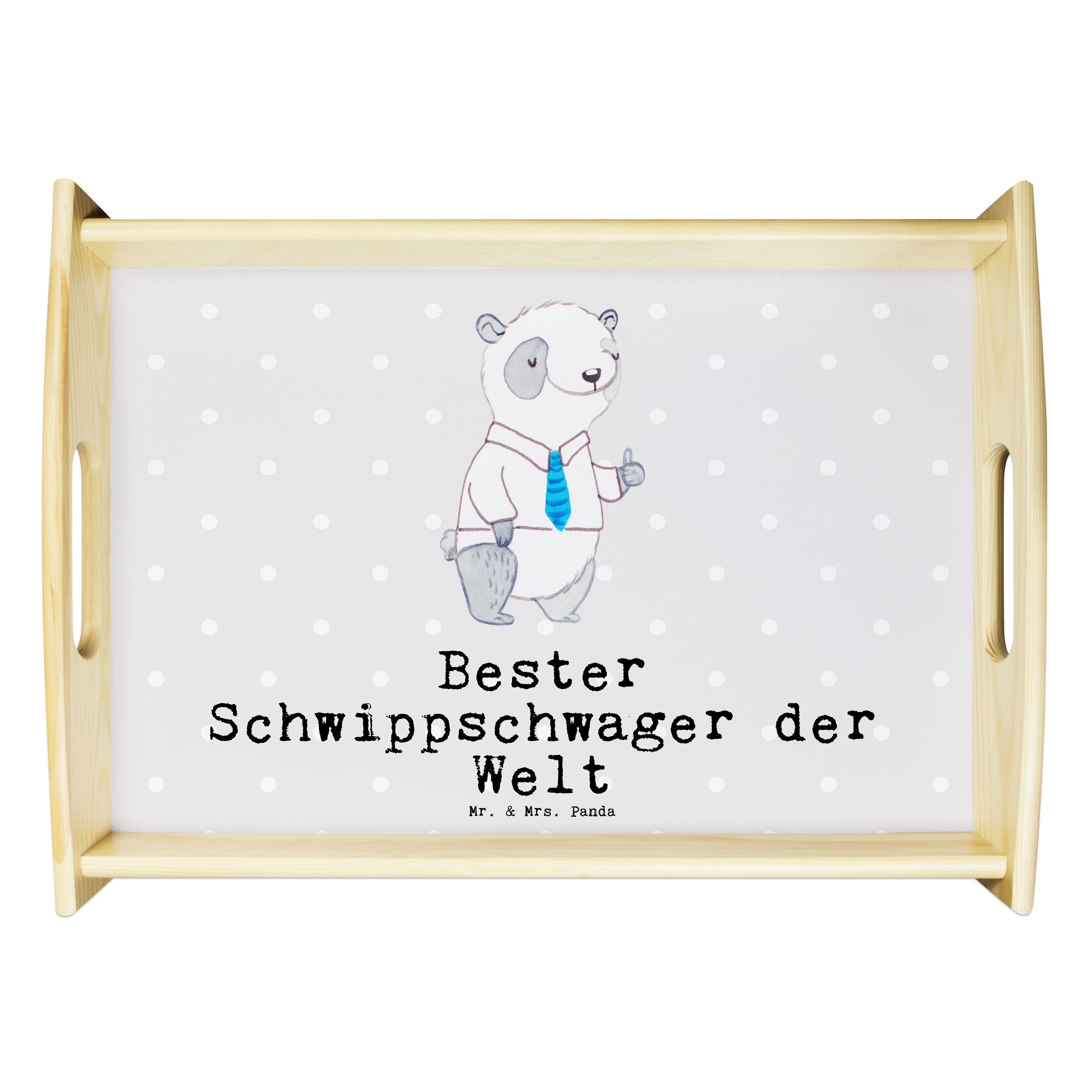 Schwippschwager Panda - Mr. - Früh, der Panda (1-tlg) Grau Pastell Welt lasiert, Echtholz Tablett Bester Mrs. & Geschenk,