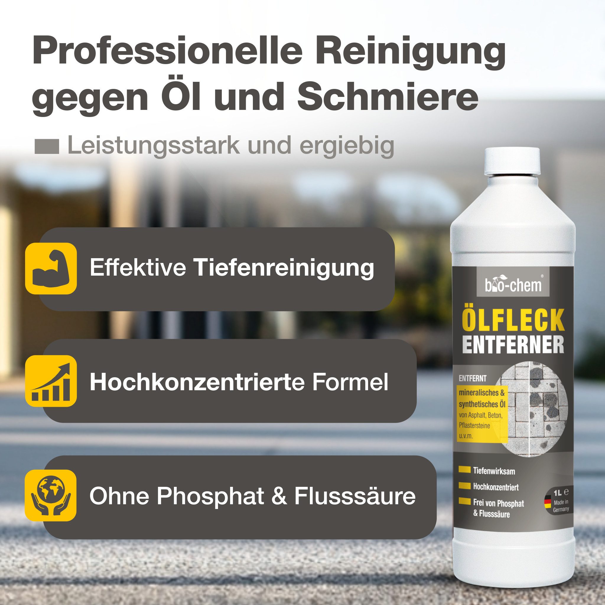 bio-chem Ölfleckentferner 1L – Asphalt, Beton & Pflaster – bio-chem Fleckentferner