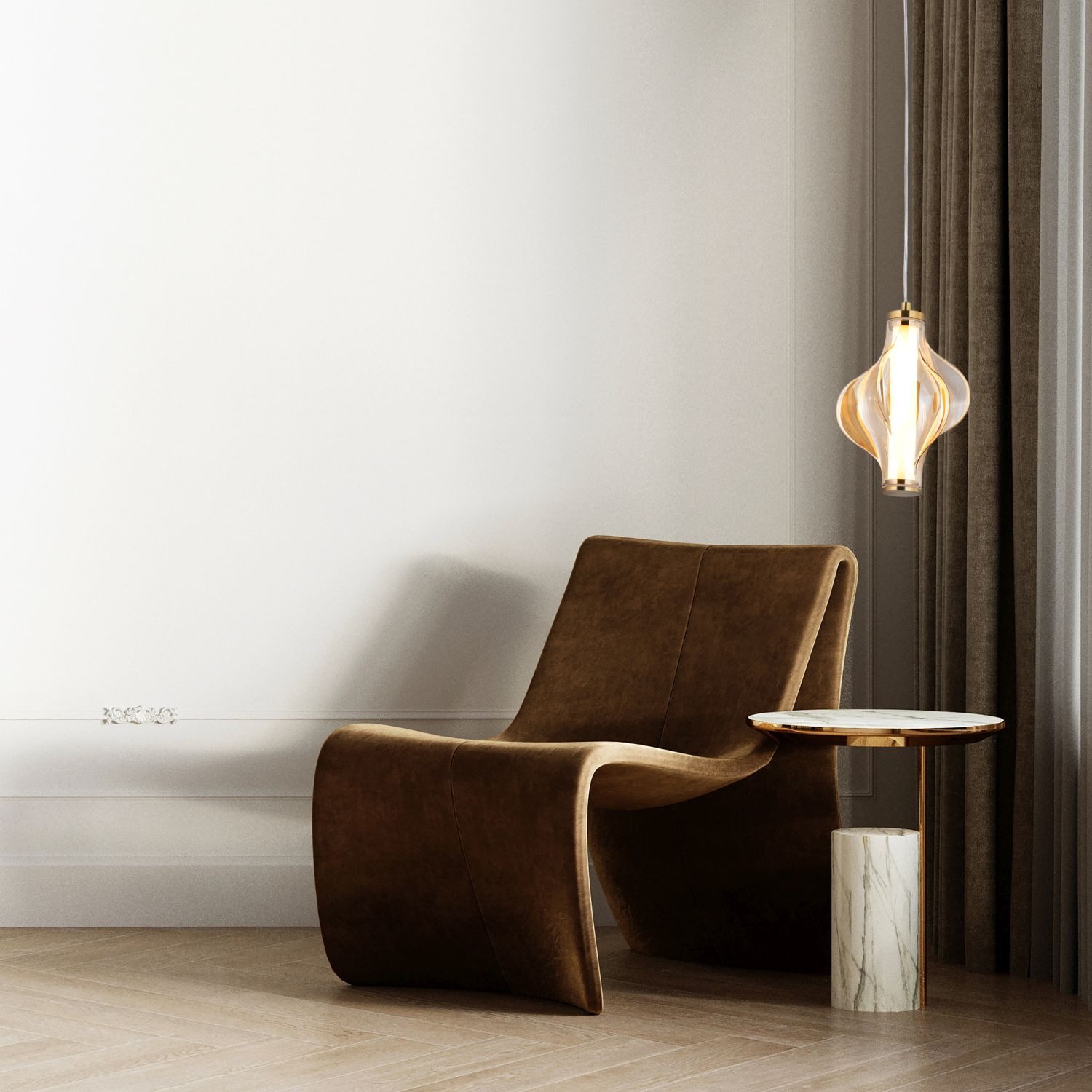 Licht-Erlebnisse Pendelleuchte SORIN, LED fest integriert, Warmweiß, LED Glas Metall H: max. 160 cm B: 18 cm in Messing Rot rund 3000 K