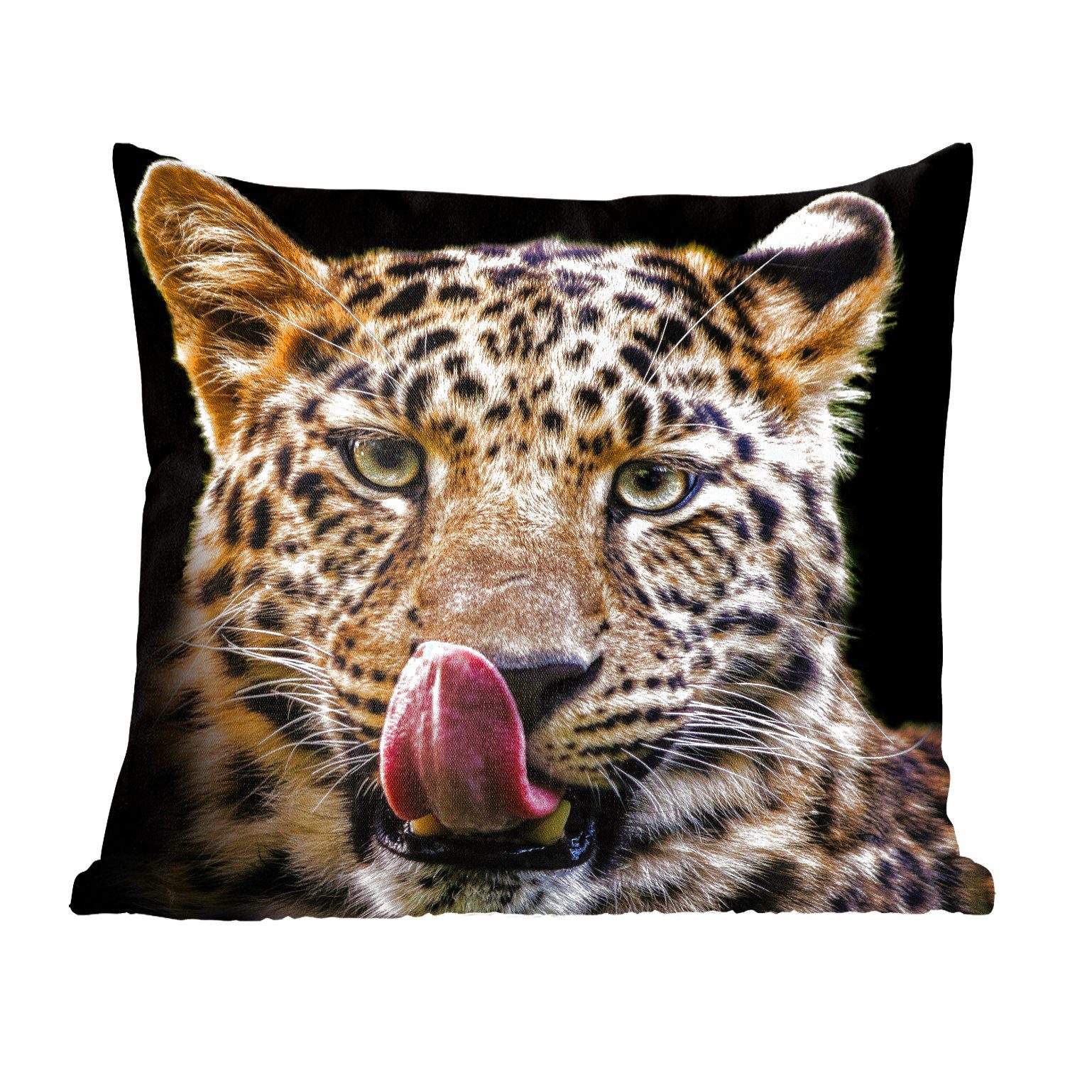 Dekokissen Sofakissen mit Wohzimmer, - Schwarz Leopard Deko, MuchoWow Schlafzimmer, Füllung für - Zierkissen Nahaufnahme,