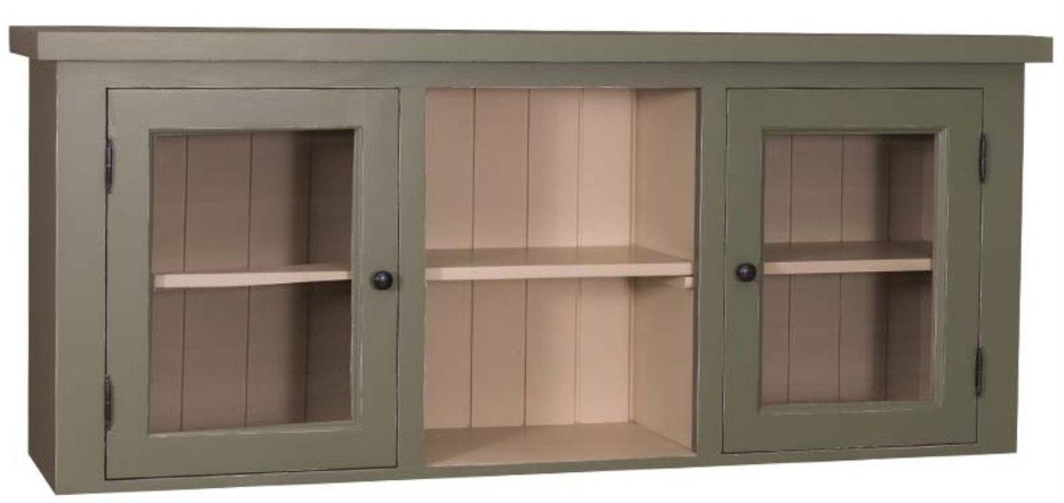 Casa Padrino Küchenbuffet Landhausstil Küchenhängeschrank Grün / Beige 156 x 31 x H. 65 cm - Landhausstil Küchenschrank mit 2 Glastüren