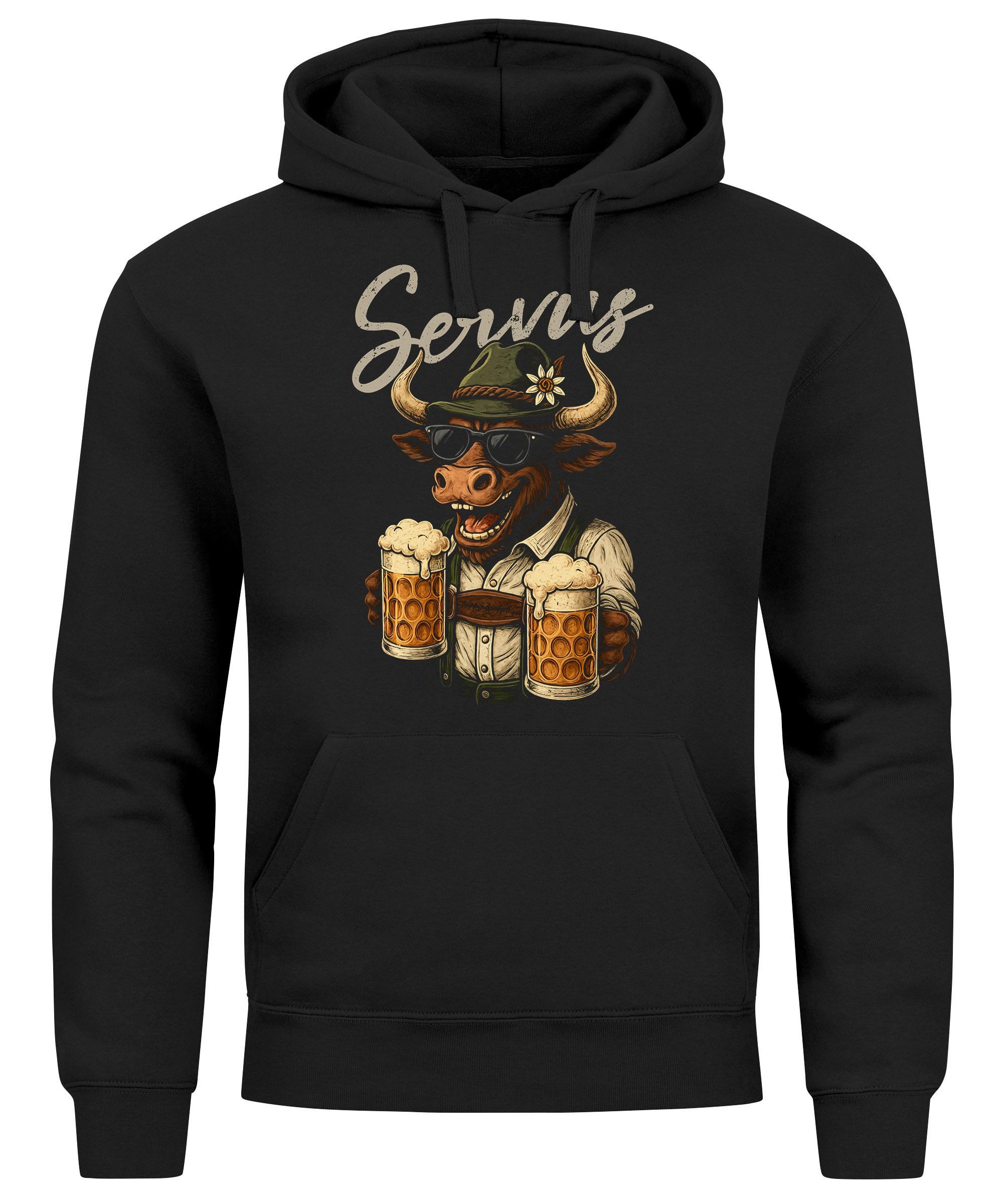MoonWorks Hoodie Hoodie Herren für das Oktoberfest Servus Ochse Maßkrüge Bier Ersatz
