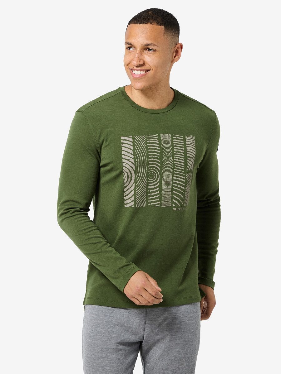 SUPER.NATURAL Sweatshirt für Herren, Merino M WOODEN PLANKS BRUSH LS mit Natur-Motiv, atmungsaktiv