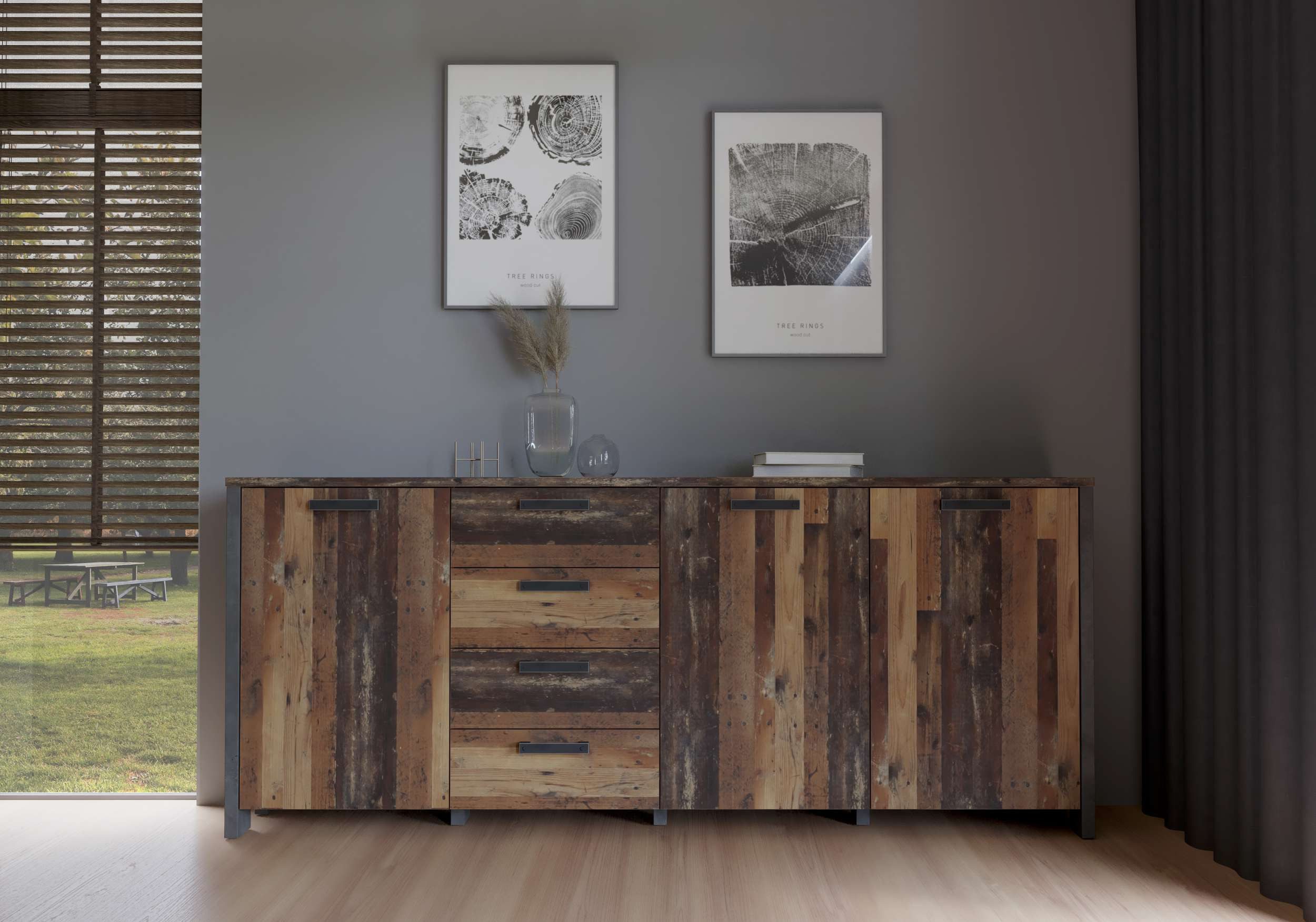 99rooms Kommode Califfo (Sideboard, Kommode), mit 4 Schubladen, viel Stauraum, 3-türig, Modern Design