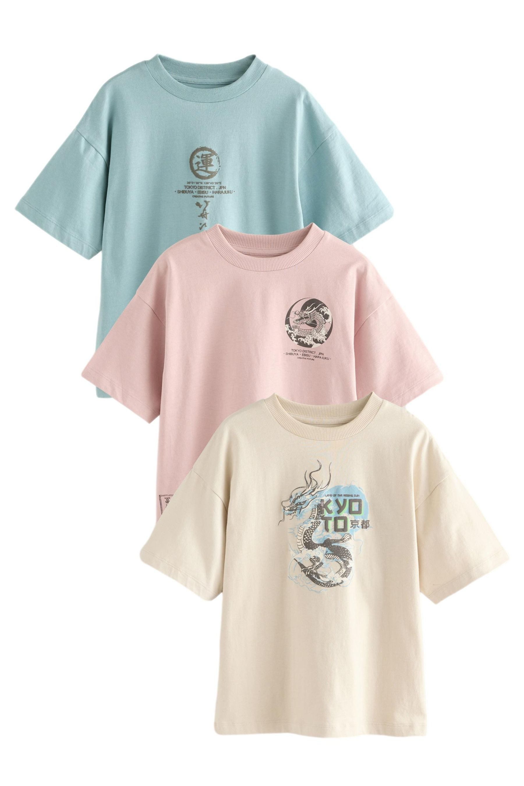 Next Print-Shirt 3er-Pack Relaxed Fit Kurzarm-T-Shirts günstig online kaufen