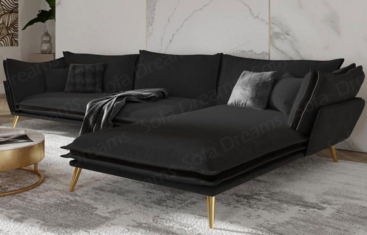 Sofa Dreams Ecksofa Stoff Design Polster Samtsofa Lobos L Form Stoffsofa, Loungesofa schwarz95-gold
