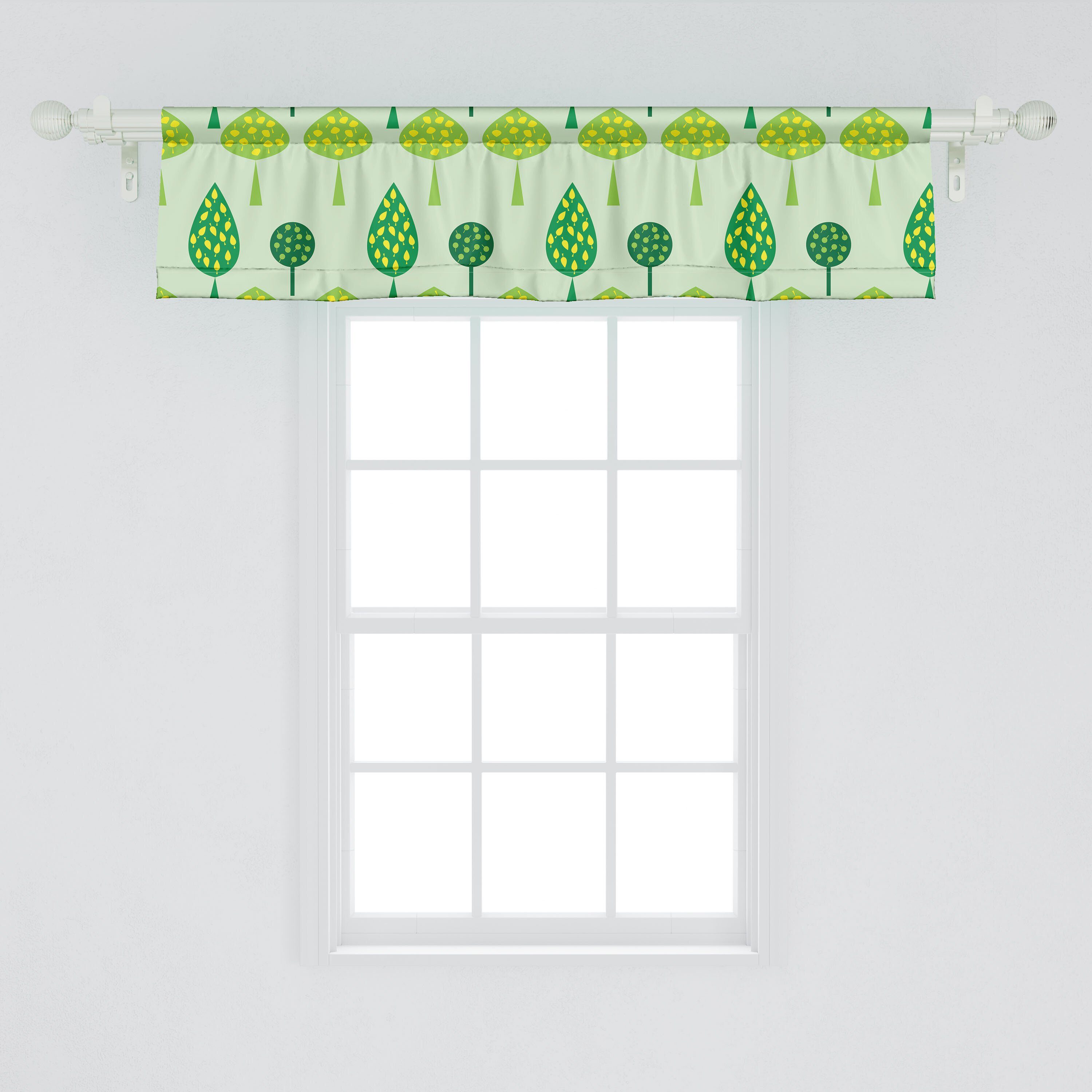 Scheibengardine Vorhang Volant für Küche Blühende Schlafzimmer Abstrakte Blätter Stangentasche, mit Abakuhaus, Dekor Microfaser, Bäume