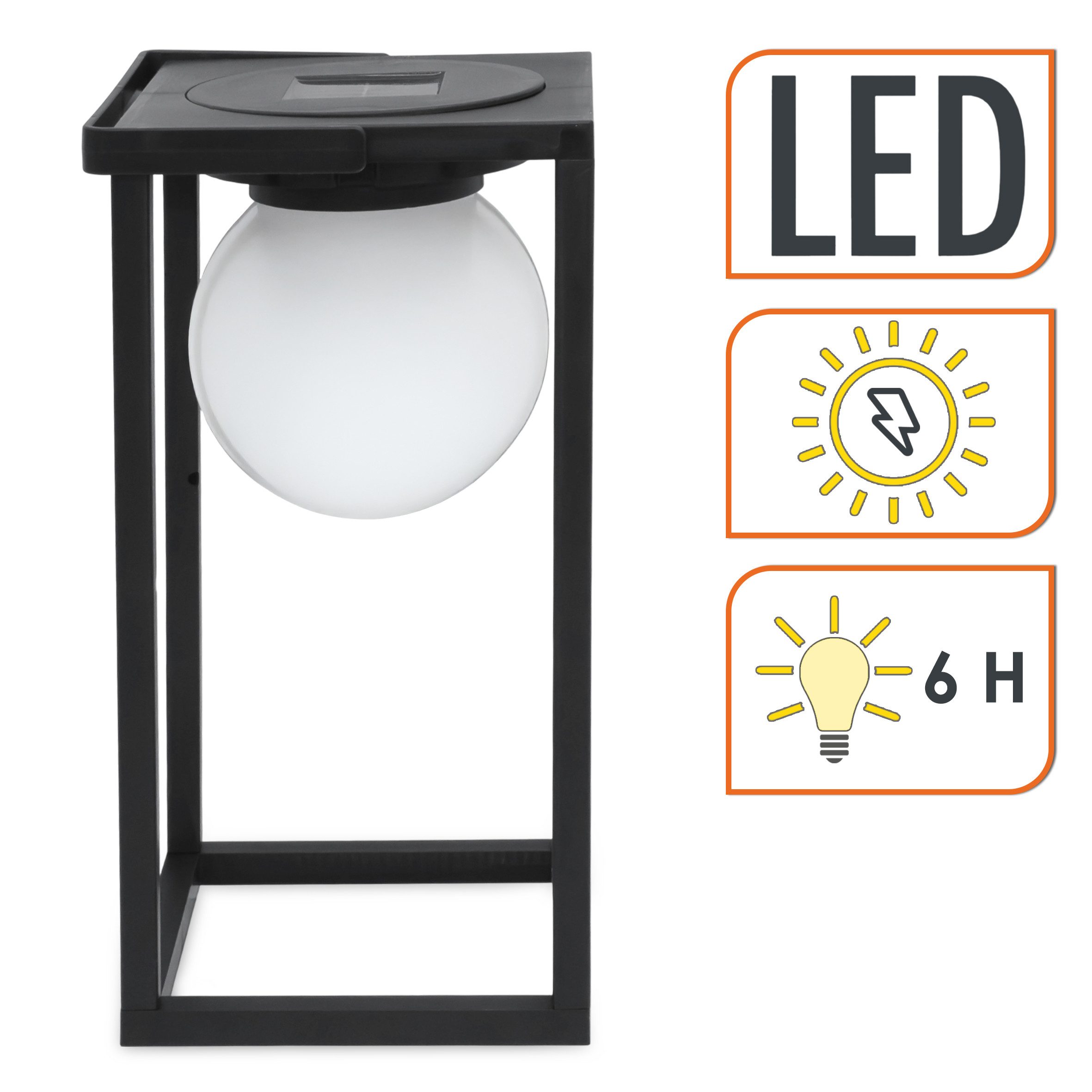 Spetebo LED Laterne Solar Laterne schwarz mit LED Kugel - 30 x 15 cm, solarbetrieben, LED fest integriert, warm weiß, Praktische Einschaltautomatik