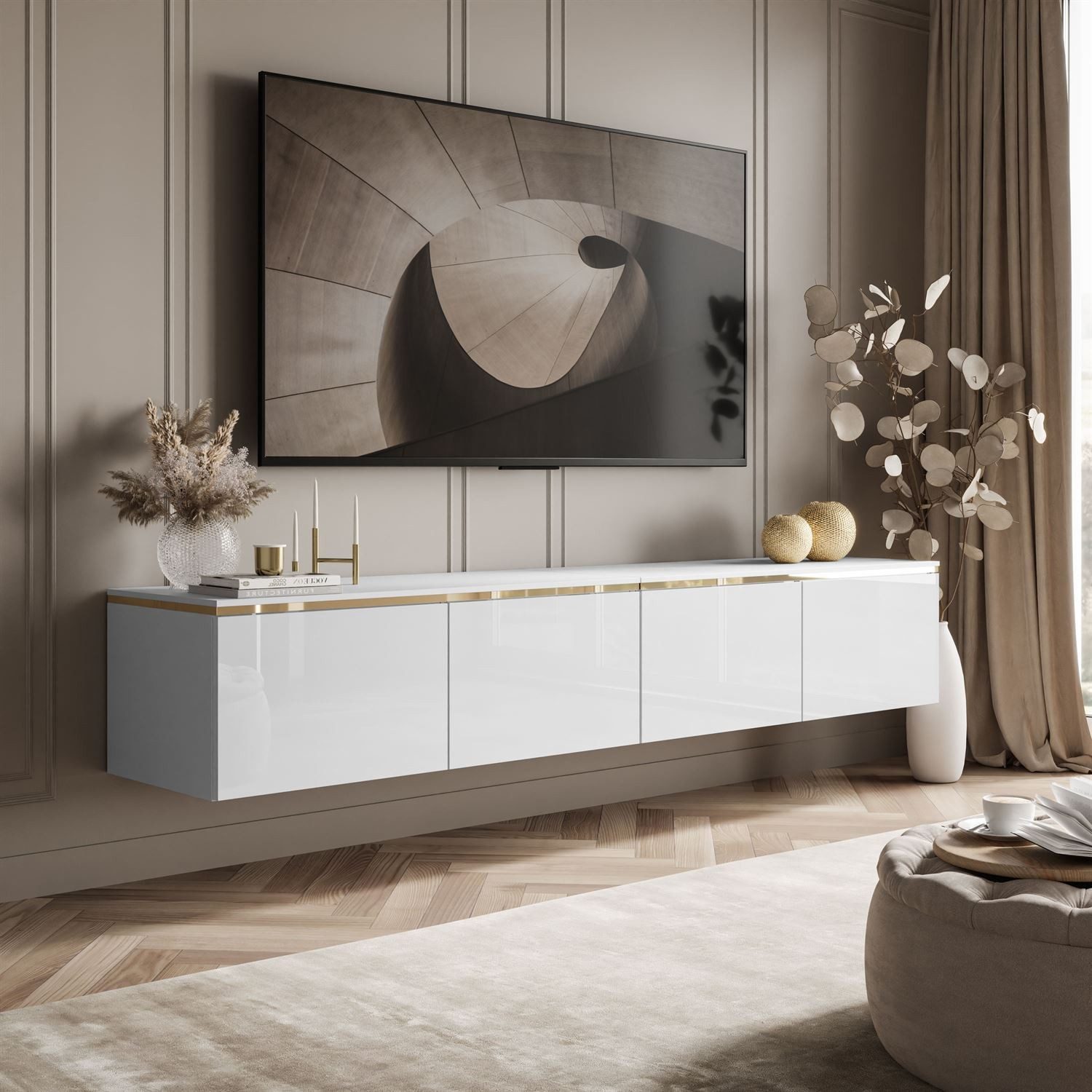 ALLHOUSE24 Lowboard NELLY 200 cm Hängeschrank TV Schrank mit LED Bleuchtung günstig online kaufen