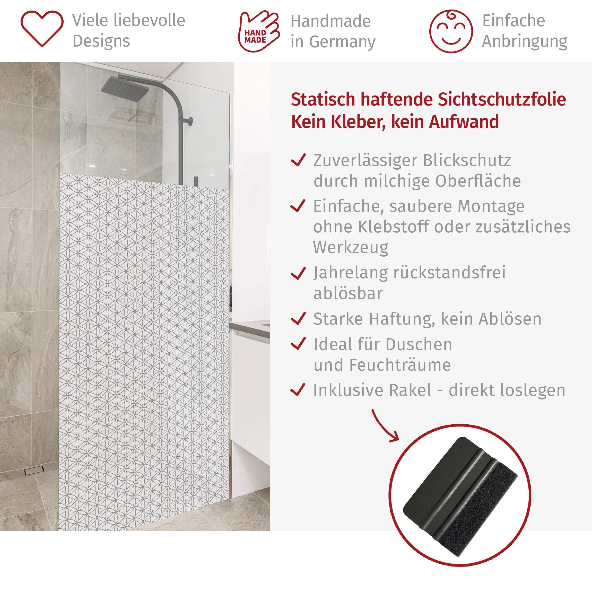 Bilderdepot24 Fensterfolie Dusche blickdicht statisch haftend einfarbig, blickdicht, Statisch haftend, blickdicht, wasserfest, wiederverwendbar, ablösbar