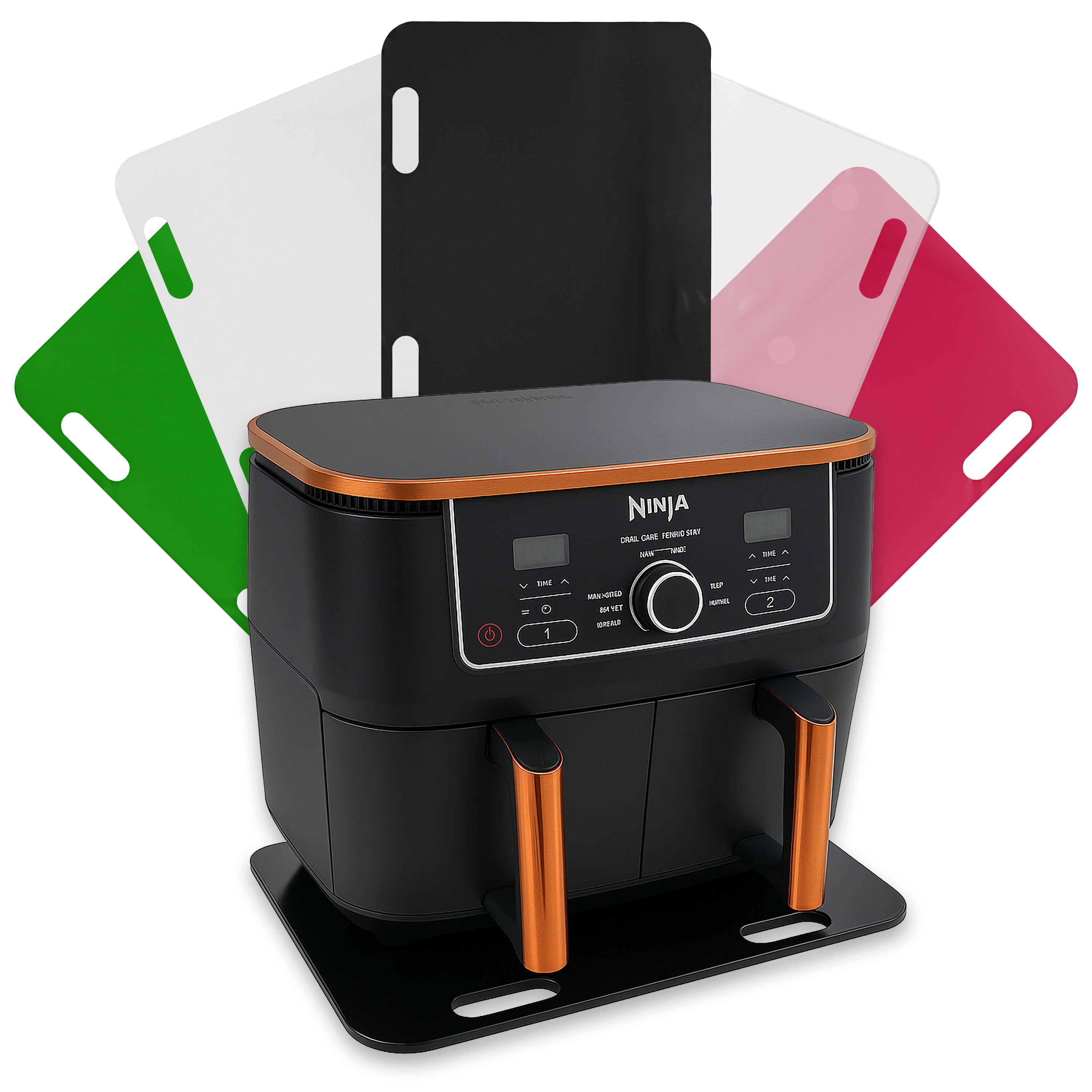 AREA17 Küchenmaschinen Zubehör-Set Acryl Gleitbrett für Ninja Foodi Max Dual Zone, 43x32cm, Farbwahl, Zubehör für Heißluftfritteuse, 6 Gummifüße + 2 Teflongleiter, rutschfest & verschiebbar für sicheren Stand + einfache Handhabung