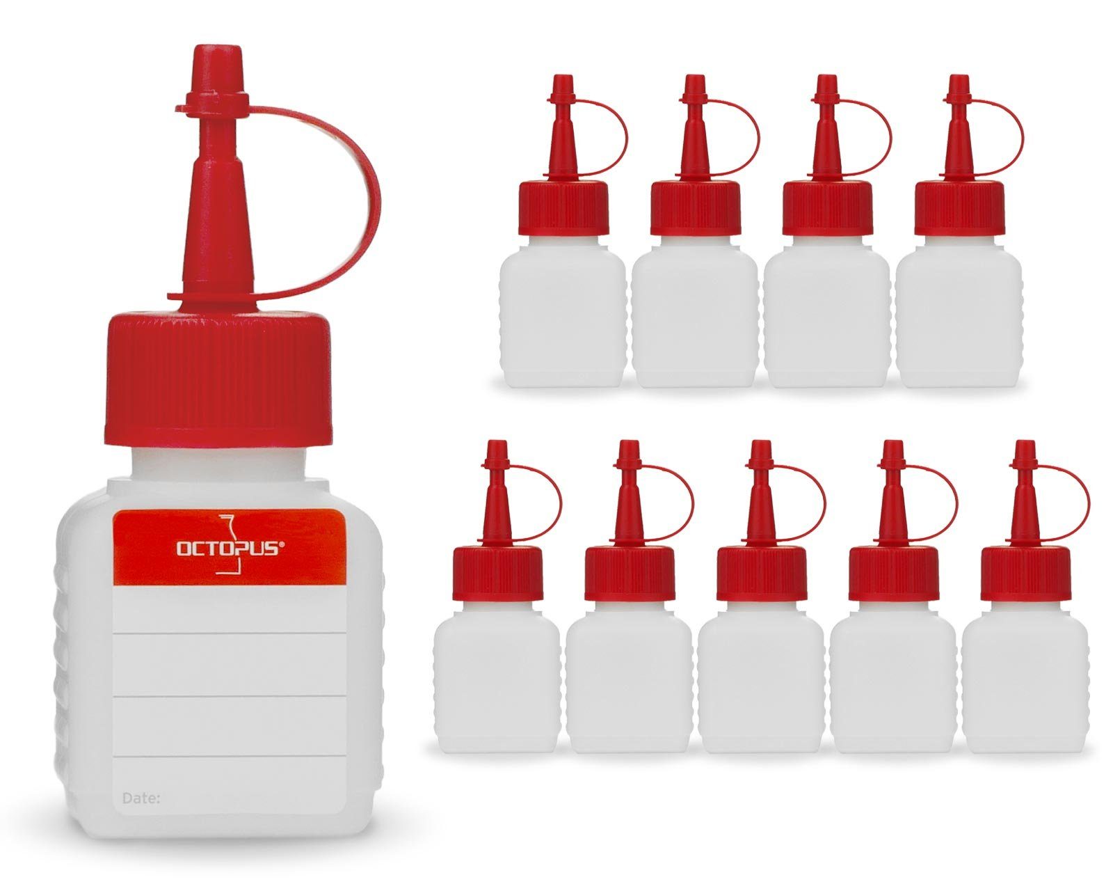 OCTOPUS Kanister 10 Plastikflaschen mit 50 ml Volumen und roten Spritzverschlüssen (10 St)