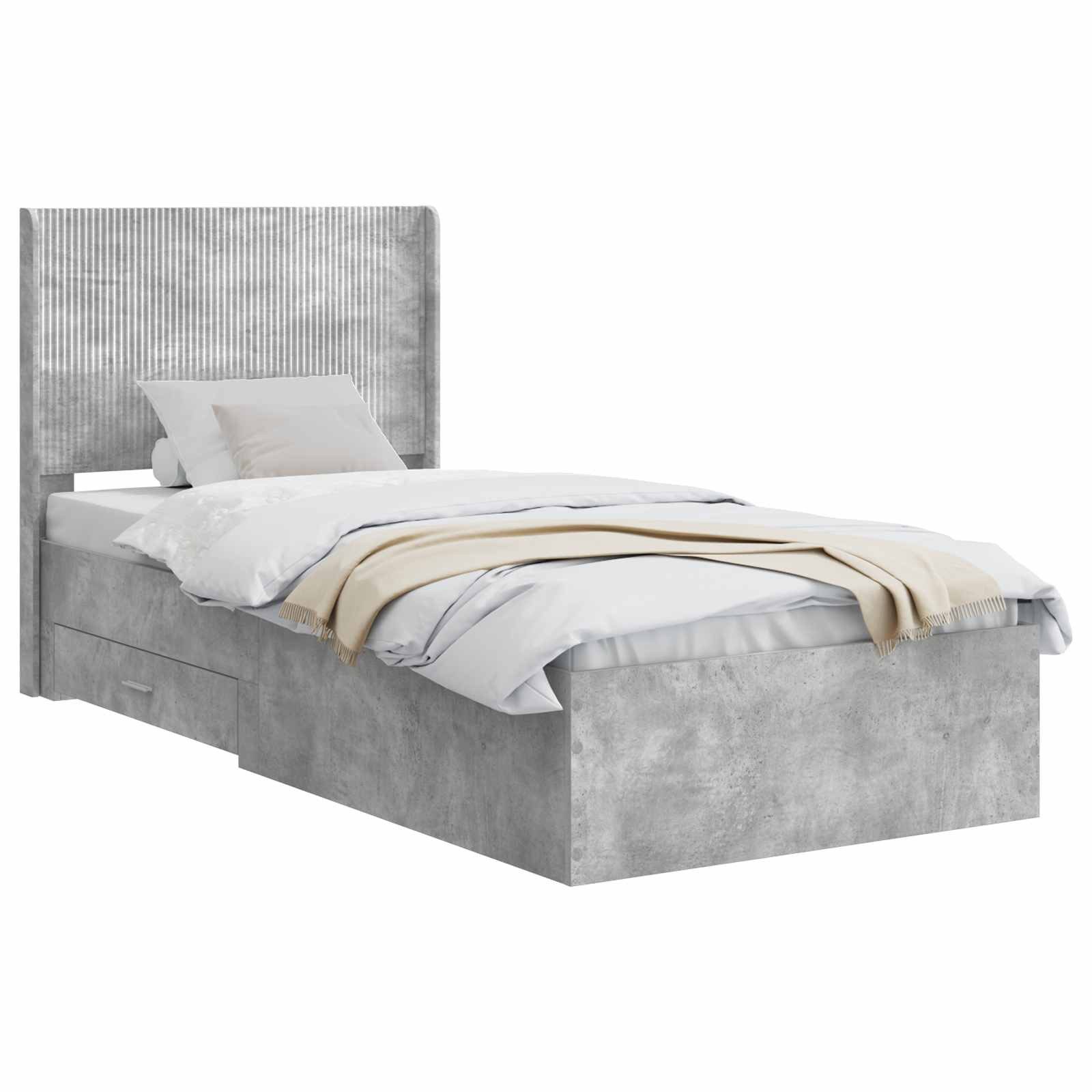 vidaXL Bett Bettgestell mit Stauraum und Kopfteil Betongrau 75 x 190 cm (1-tlg)