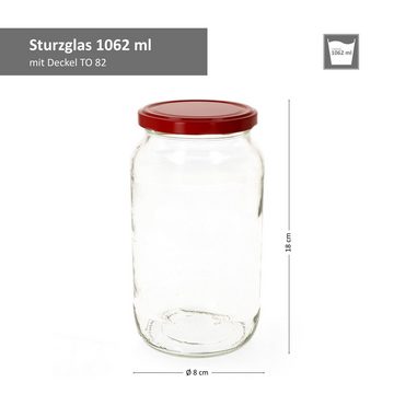 MamboCat Einmachglas 12er Set Rundglas 1062 ml To 82 Piros Deckel incl. Diamant Rezeptheft, Glas