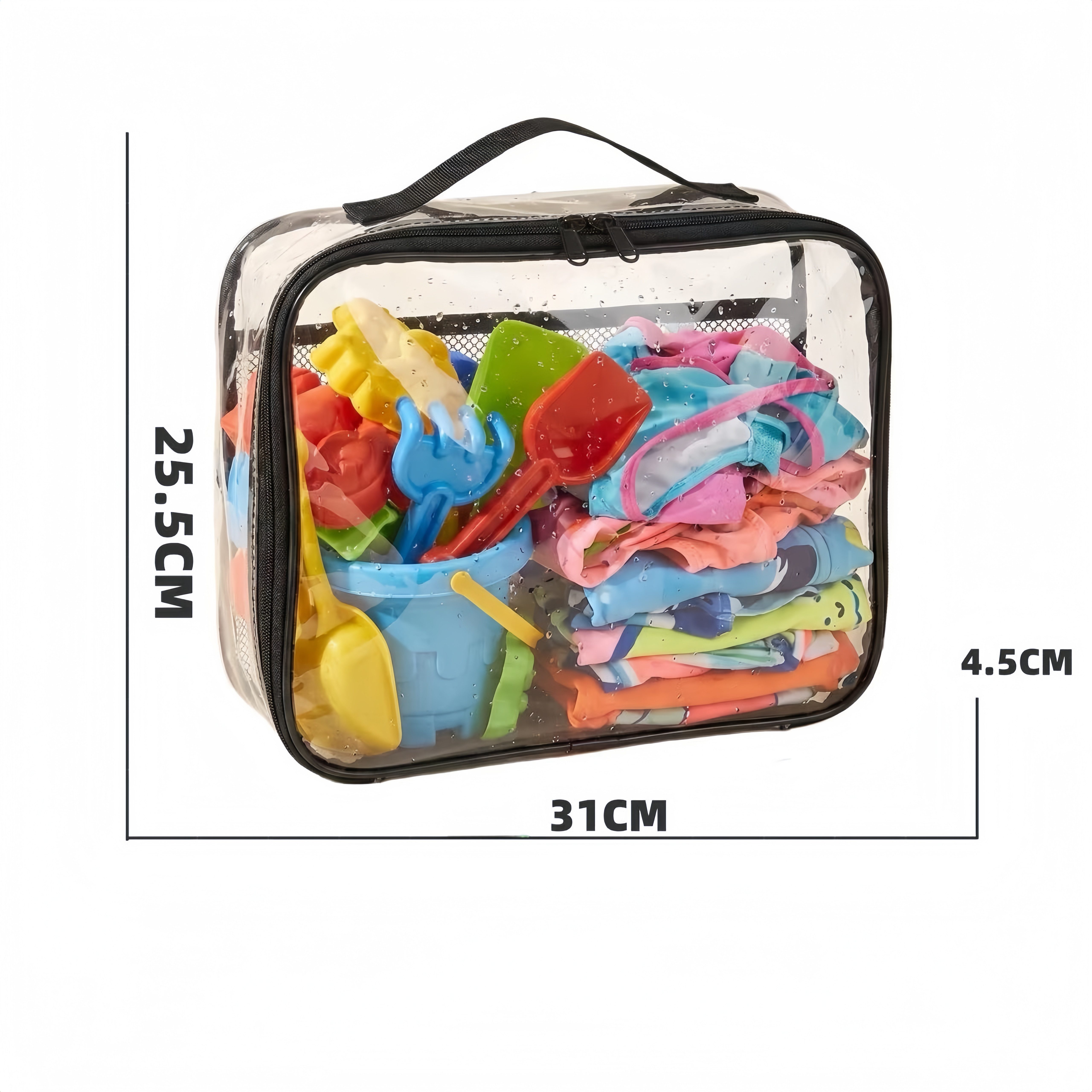 FOUORTUNATE-BEE Strandtasche 4 PVC-Aufbewahrungstaschen mit Reißverschluss für Bade- und Spielzeug (4-tlg), 4 Netz-Aufbewahrungstaschen für Puzzle, Bausteine und Badespielzeug