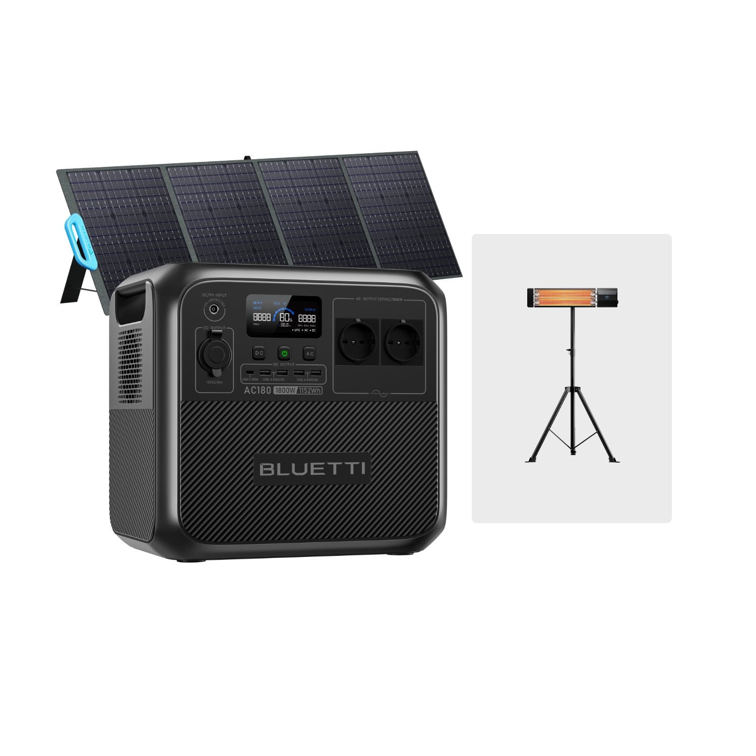 BLUETTI Stromerzeuger AC180 1800W/1152Wh Tragbarer Power Generator mit Solarpanel, (packung, Mobile Stromgenerator mit LiFePO4 Batterie), 2.700 W Powerlifting-Modus