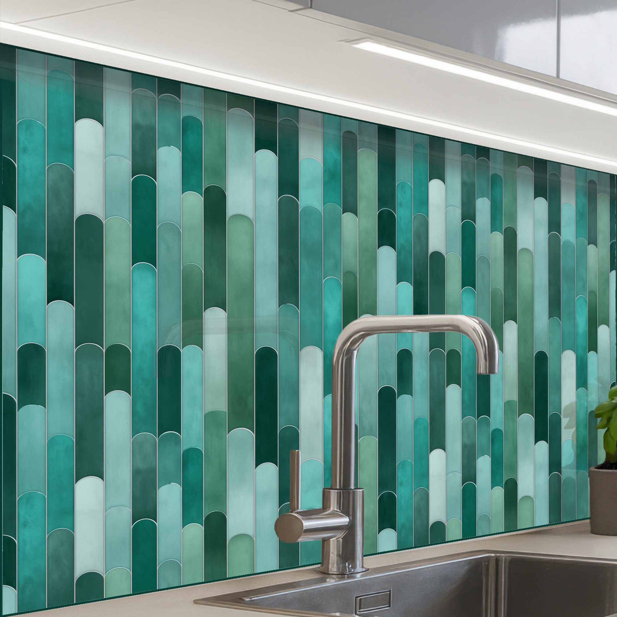KitchenYeah Küchenrückwand selbstklebend Fliesen - Länglich - Türkis, (1-tlg), Spritzschutz, Küche, Rückwand, Küchenwand, Küchenfront, 80x60 cm