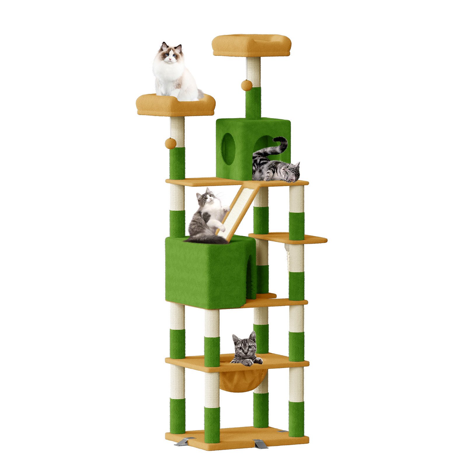 Dogat Kratzbaum Kratzbaum, Katzenbaum für große Katzen, mit Kletterturm 208cm, mehrstöckiger Katzenbaum, 208cm Höhe, XXL, mit Höhlen und Liegemulden