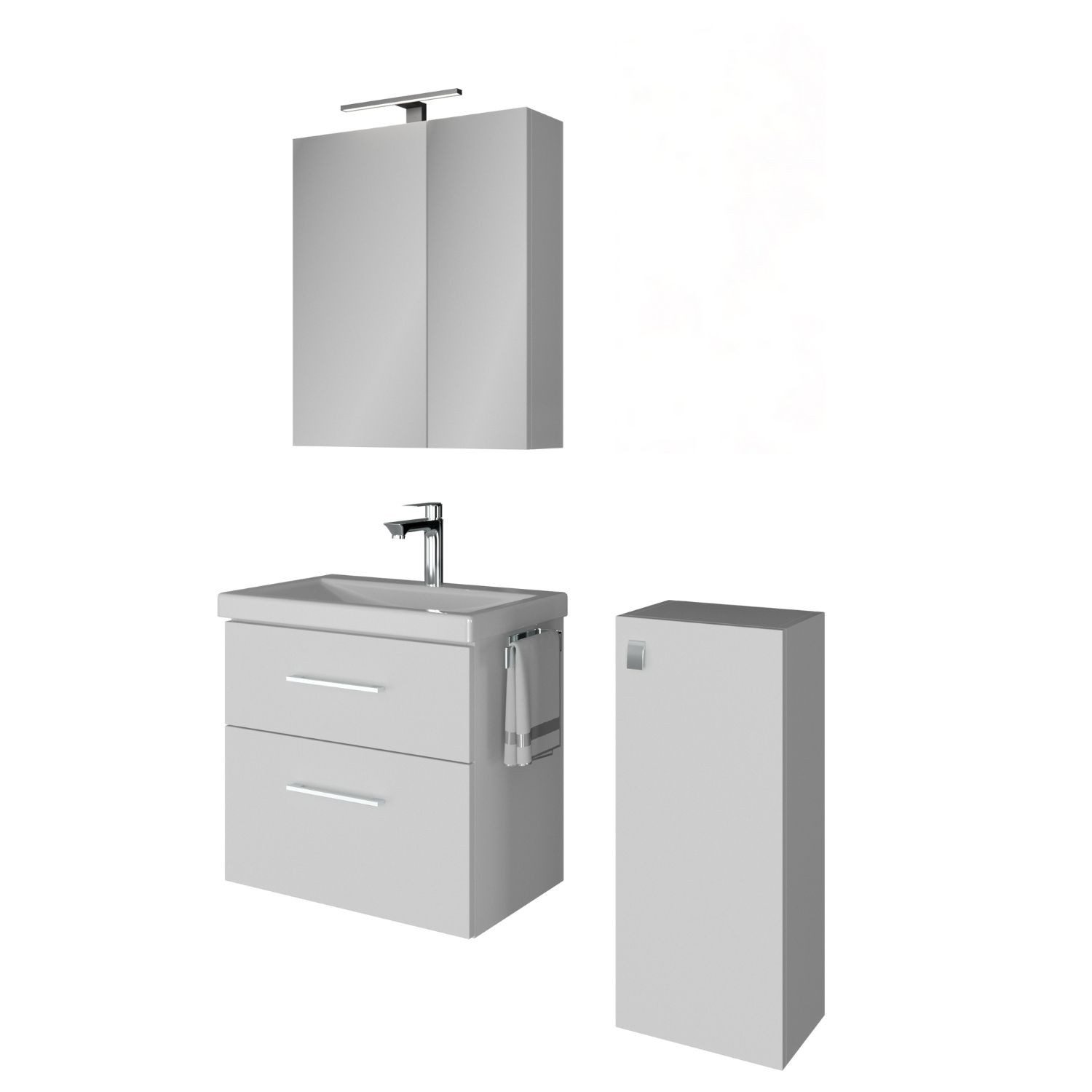 Planetmöbel Badezimmer-Set Badmöbel-Set mit Spiegelschrank 63cm und Midischrank