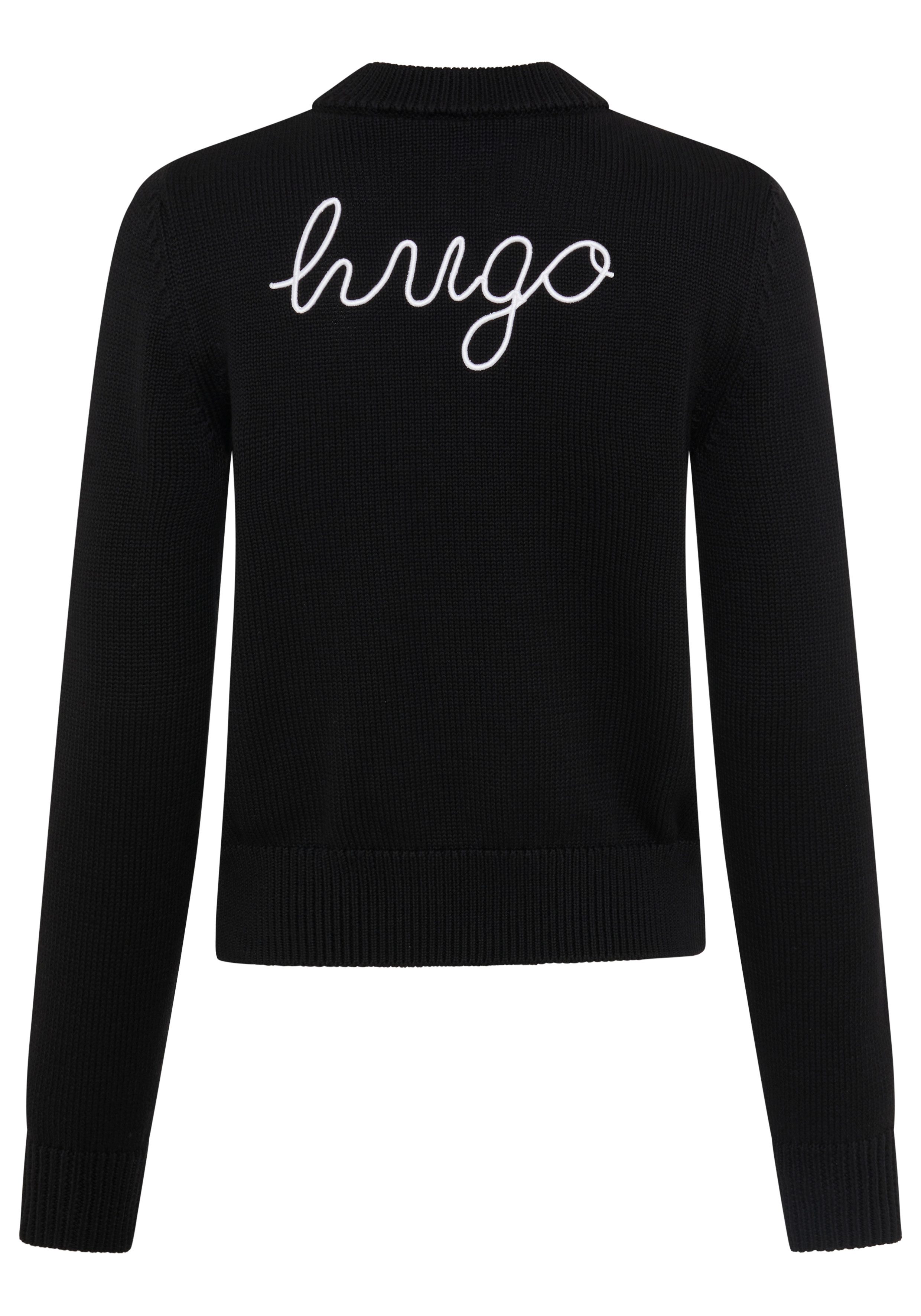 HUGO Strickpullover Saje mit Logostickerei hinten, Regular Fit