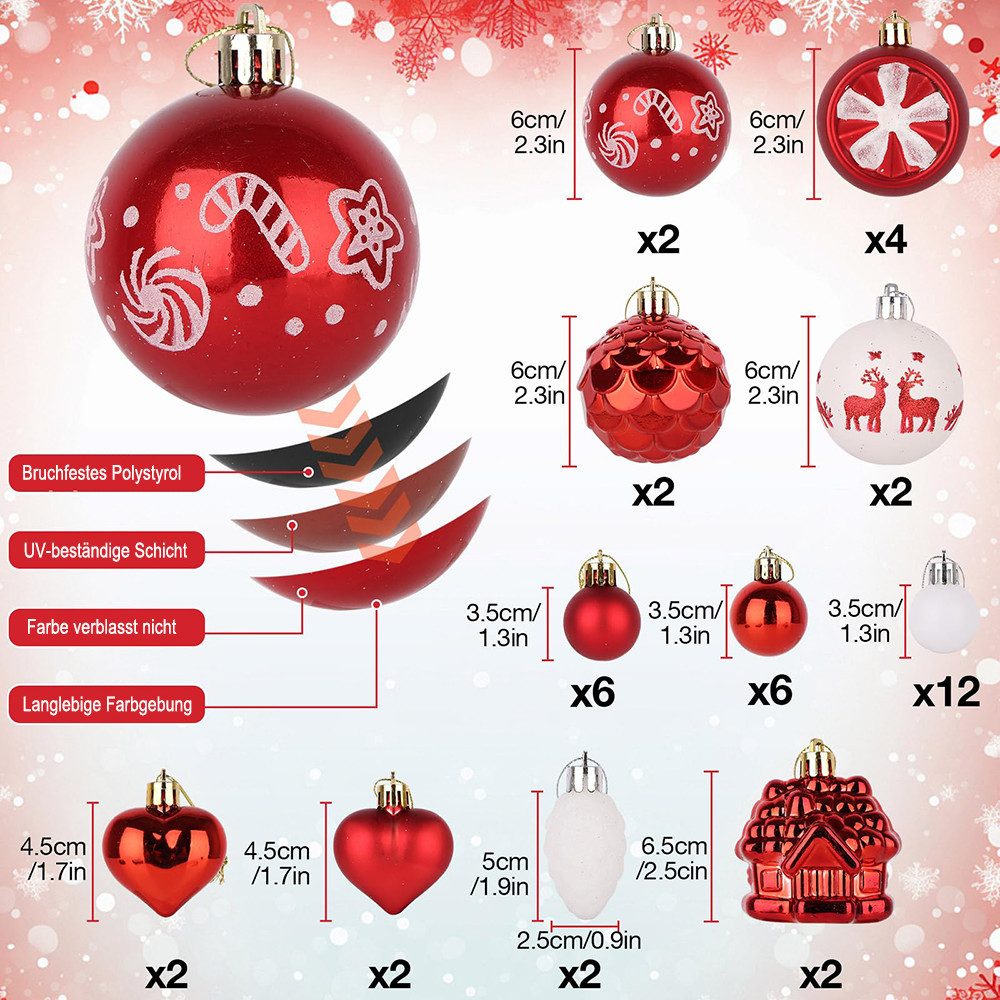 CLTYQ Weihnachtsbaumkugel Weihnachtskugeln, 40 Set, Weihnachtsdeko,Christba günstig online kaufen