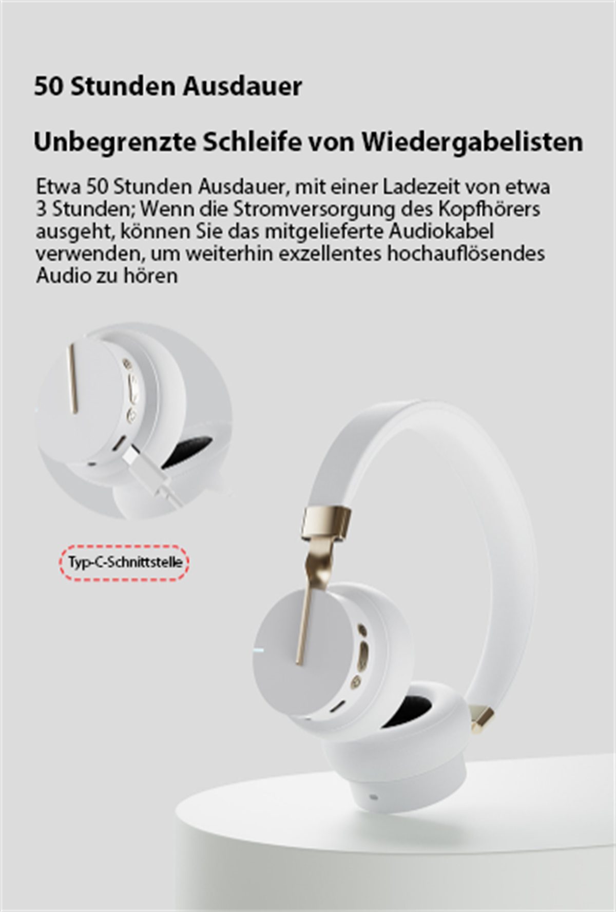 Stunden lange Over-Ear-Kopfhörer 50 carefully Bluetooth-Headset, Kabelloses Akkulaufzeit Schwarz Headset, selected