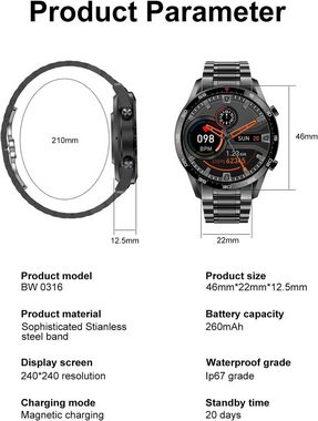 Lige Smartwatch (1,36 Zoll, Android iOS), für Herren Bluetooth Anrufe Fitness Tracker Wasserdichte Armbanduhr