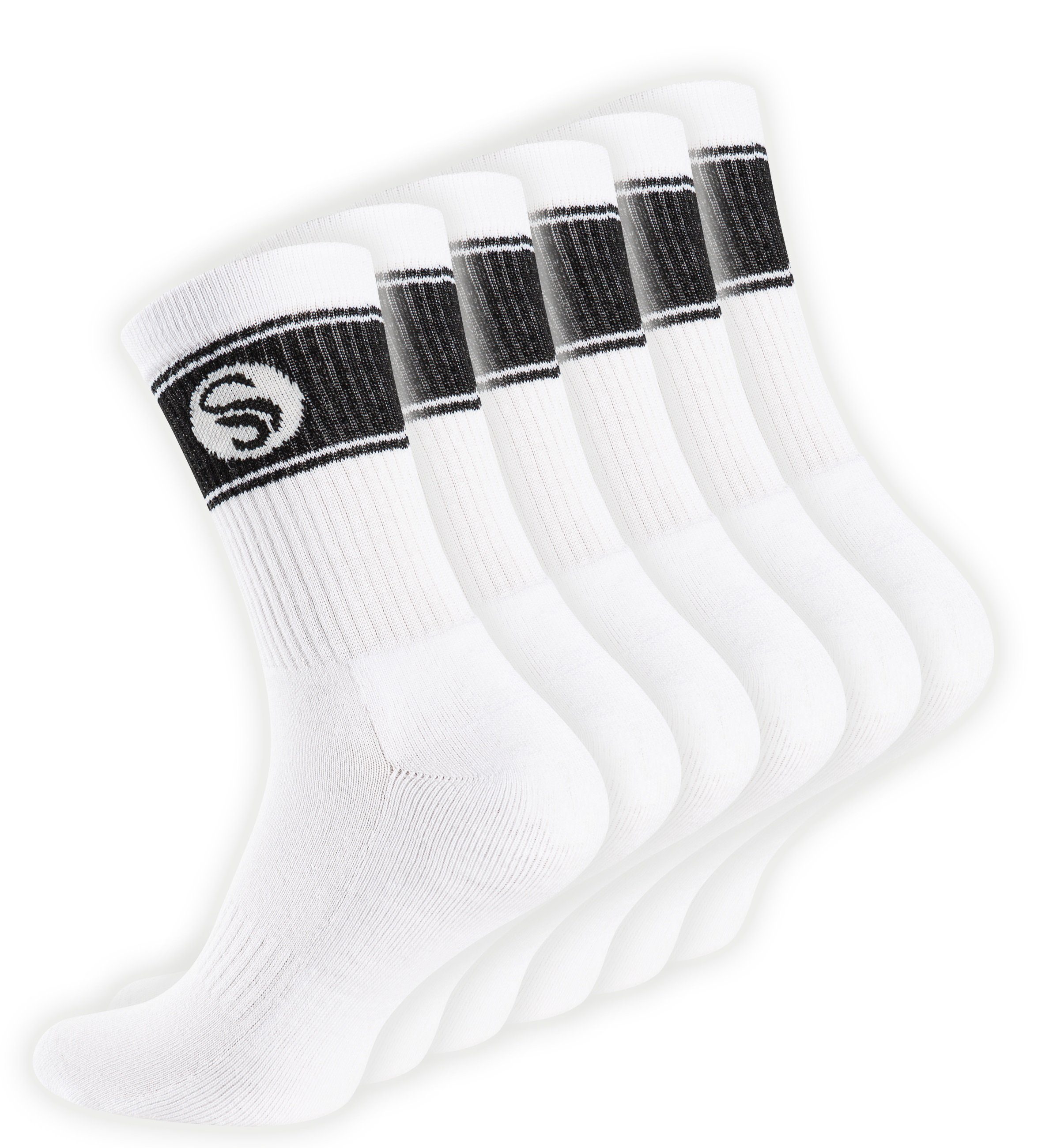 Stark Soul® Sportsocken Crew Socken im RETRO-Design (6 Paar) mit gepolsterter Sohle 6er-Pack, extra breiter Rippbund, Größenanagabe, flache Zehennaht