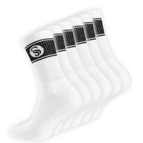 Stark Soul® Sportsocken Crew Socken im RETRO-Design (6 Paar) mit gepolsterter Sohle 6er-Pack, extra breiter Rippbund, Größenanagabe, flache Zehennaht